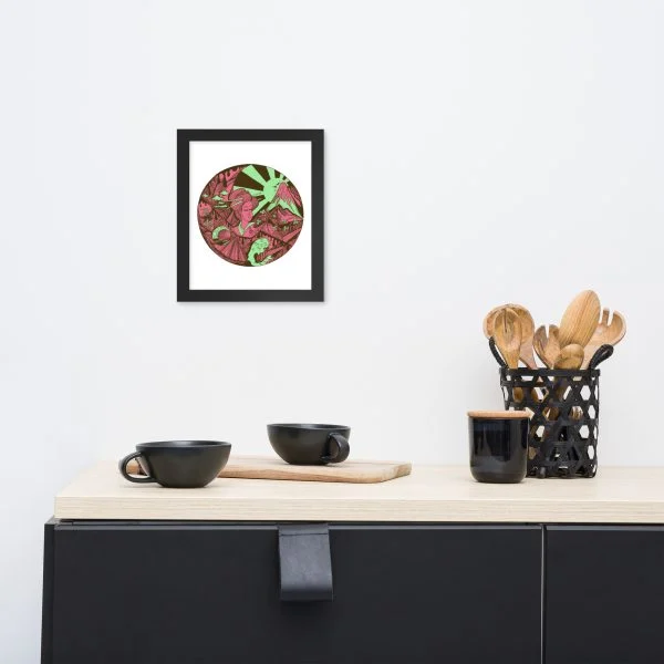 Pink and Green Dreaming of Japan - Japanese Circle Framed Art Print
