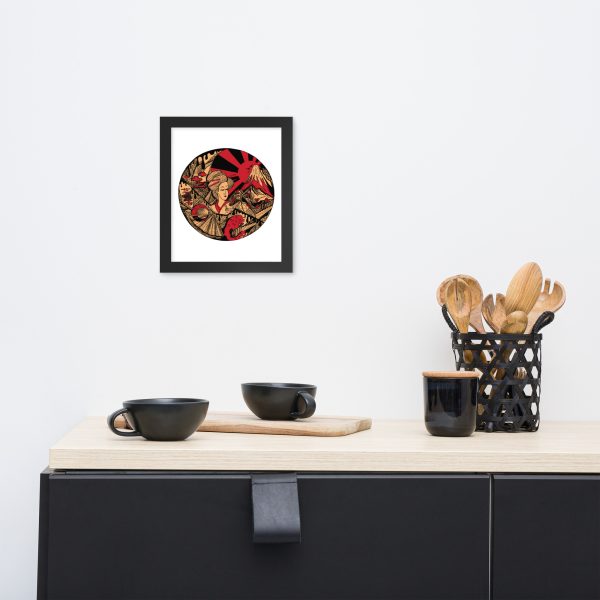 Cream and Red Dreaming of Japan - Japanese Circle Framed Art Print