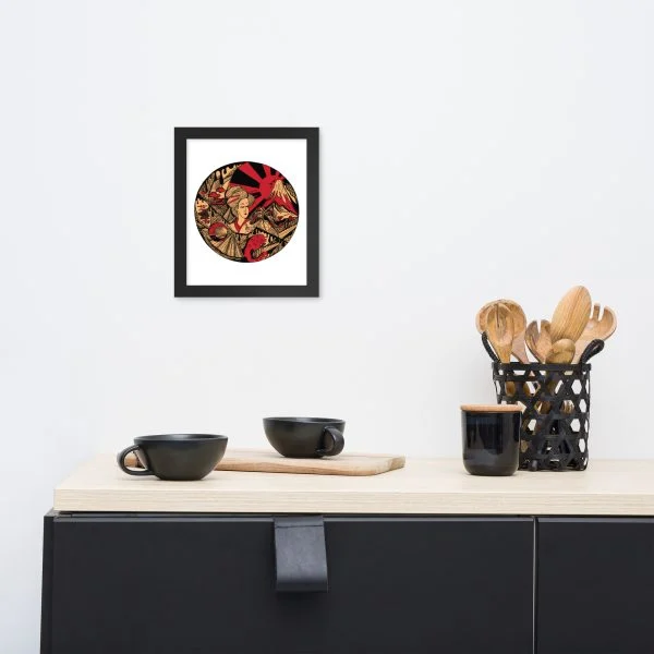 Cream and Red Dreaming of Japan - Japanese Circle Framed Art Print