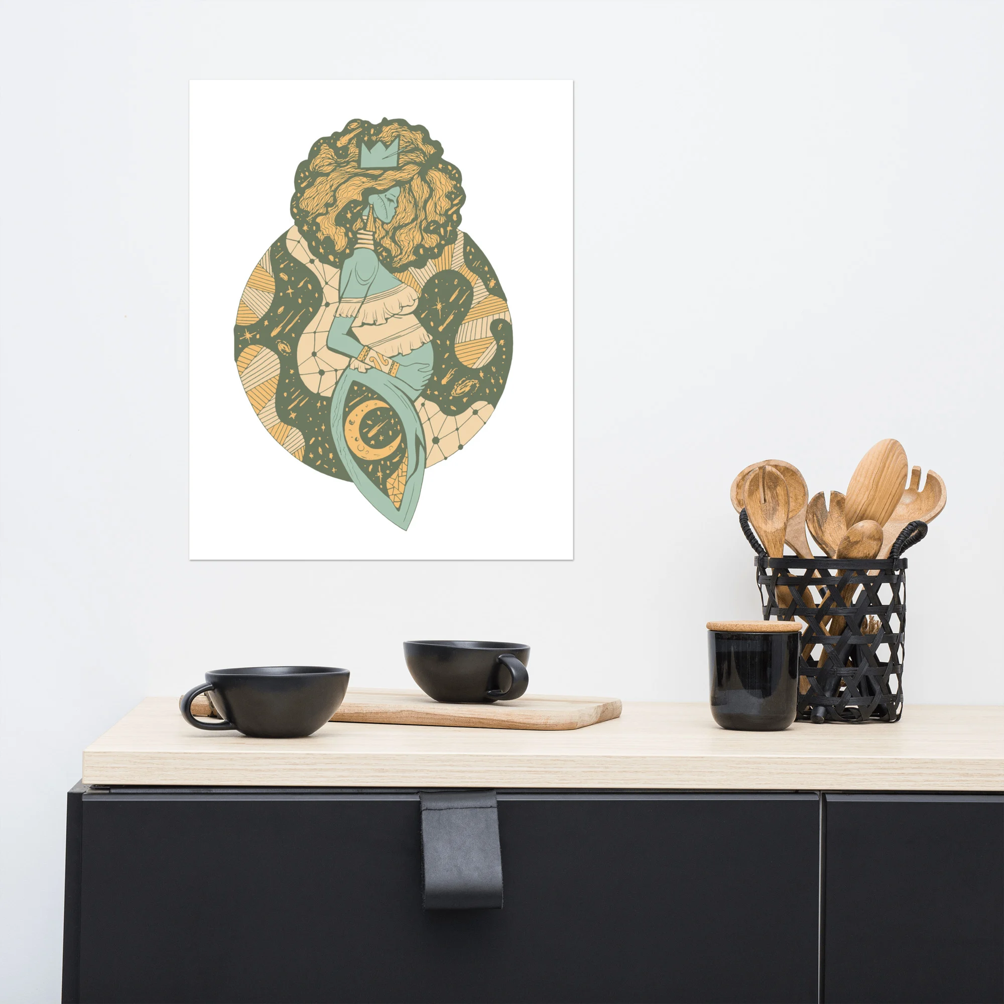 Sage Green Birth of Sahelle | Mom Drawing - Mom Art Print