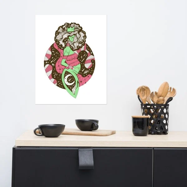 Pink and Green Birth of Sahelle | Mom Drawing - Mom Art Print
