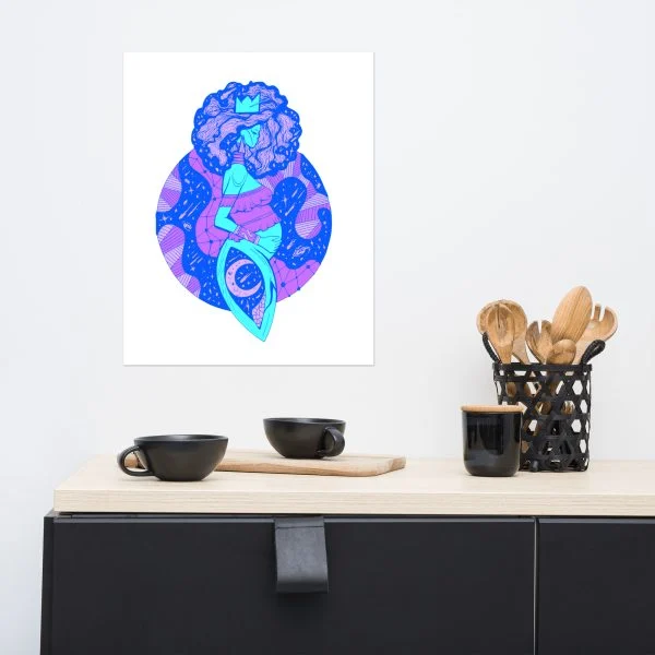 Blue Birth of Sahelle | Mom Drawing - Mom Art Print