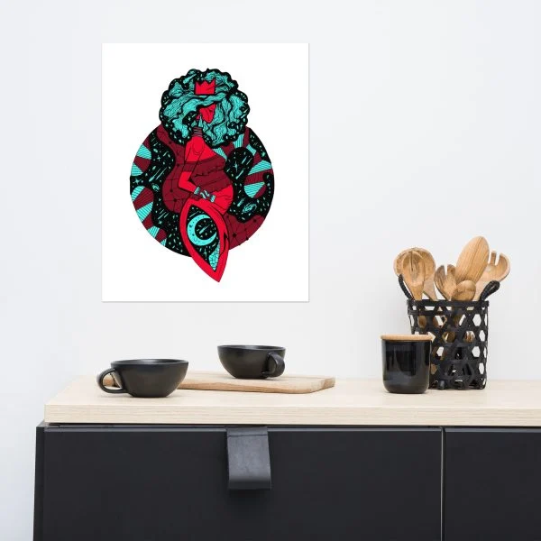 Turquoise Red Birth of Sahelle | Mom Art Print