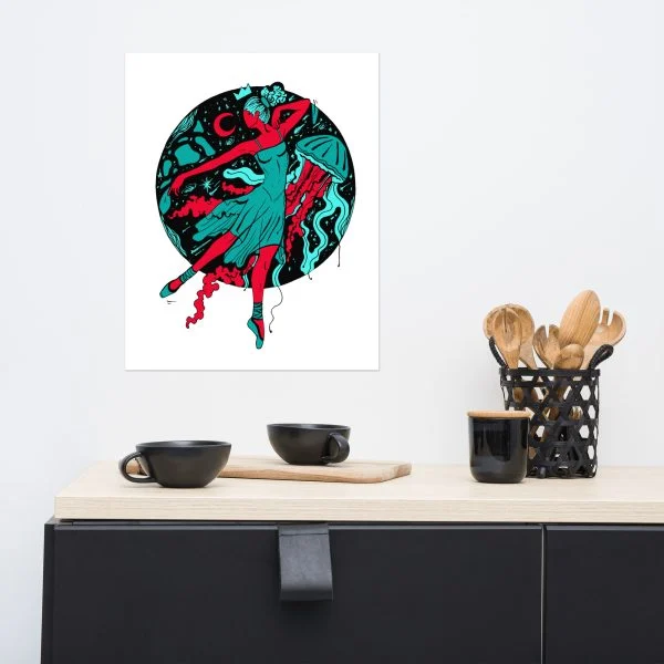 Turquoise Red The Oceanic Dancer | Ballerina Art – Ballet Art Print