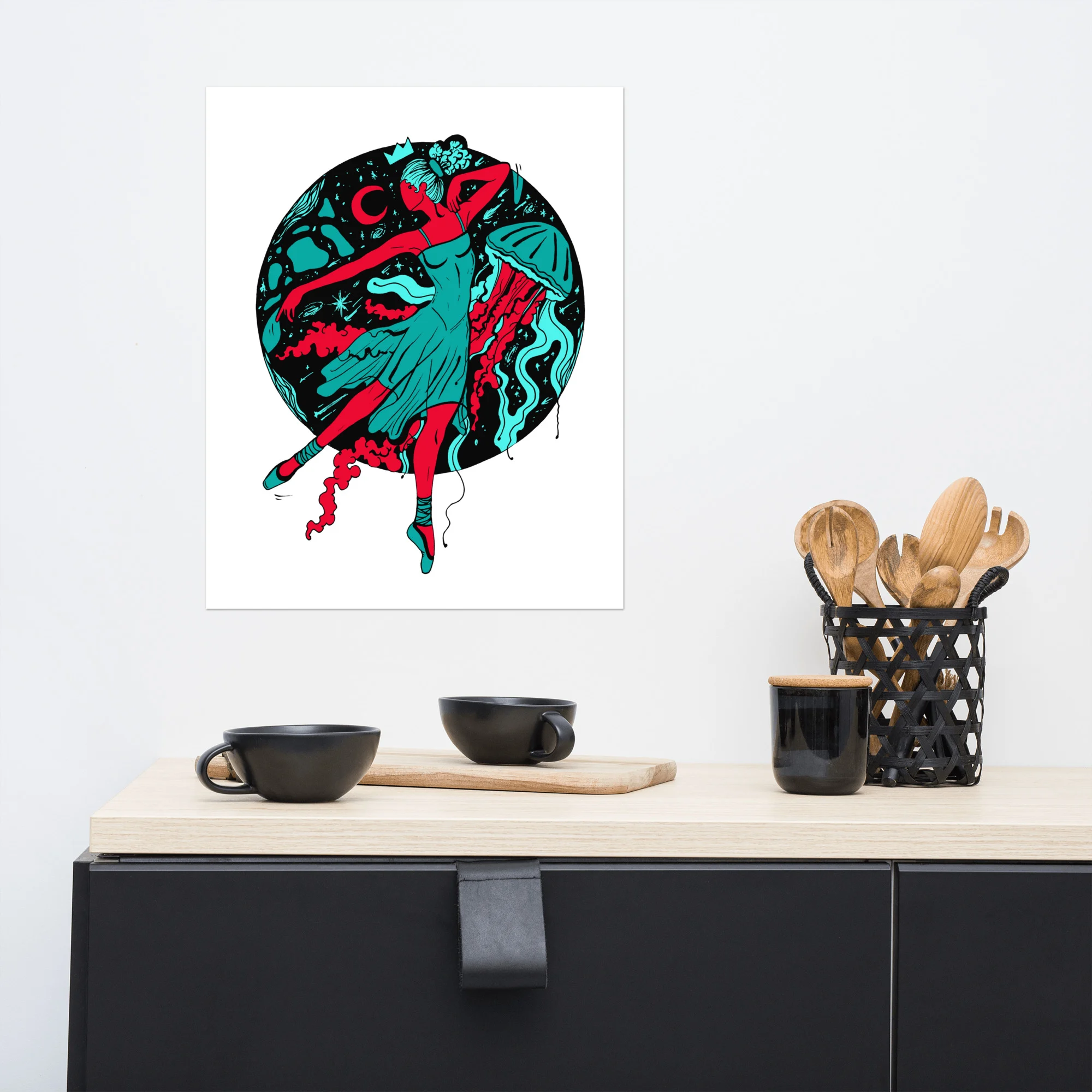 Turquoise Red The Oceanic Dancer | Ballerina Art – Ballet Art Print