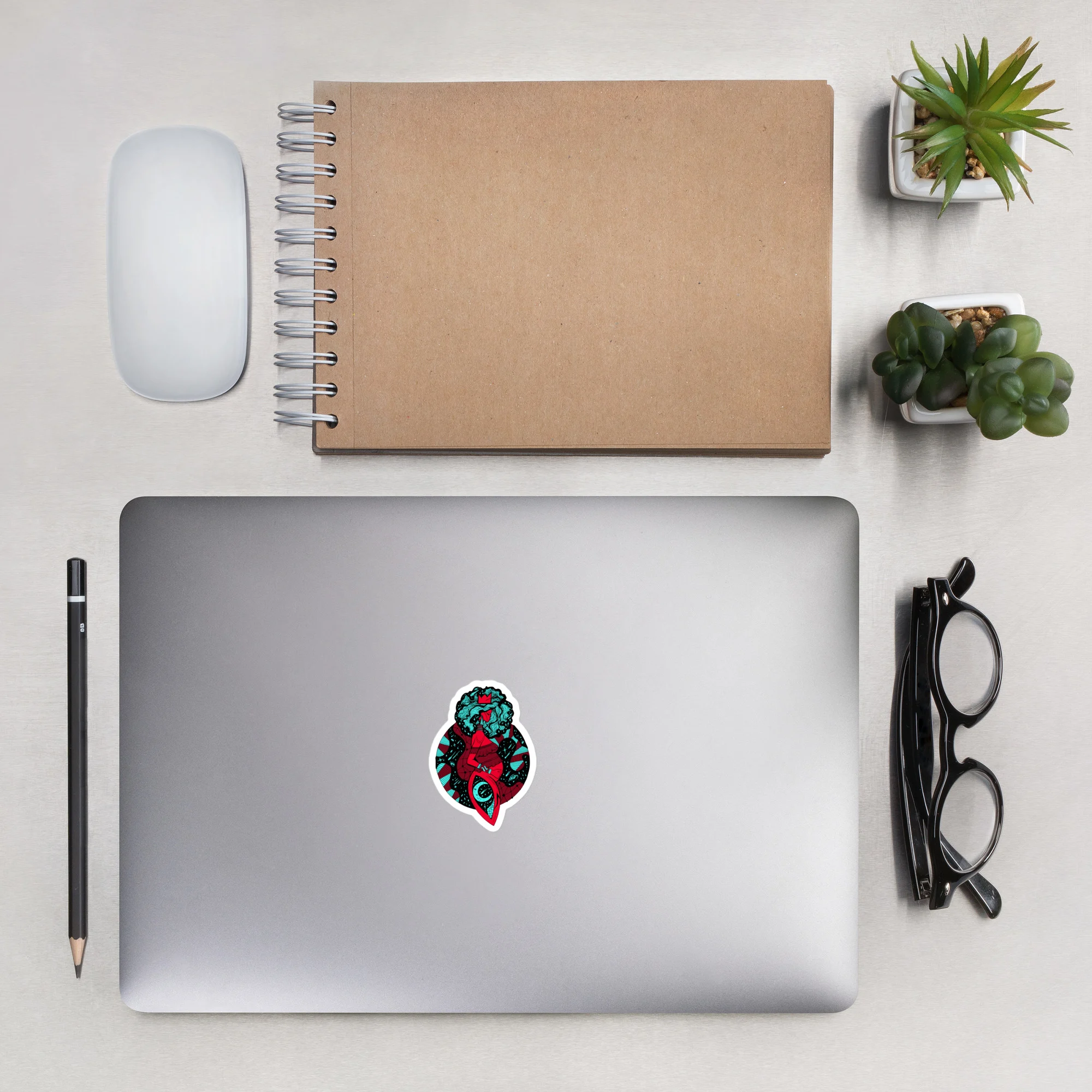Turquoise Red Birth of Sahelle | Art gift for Mom Stickers