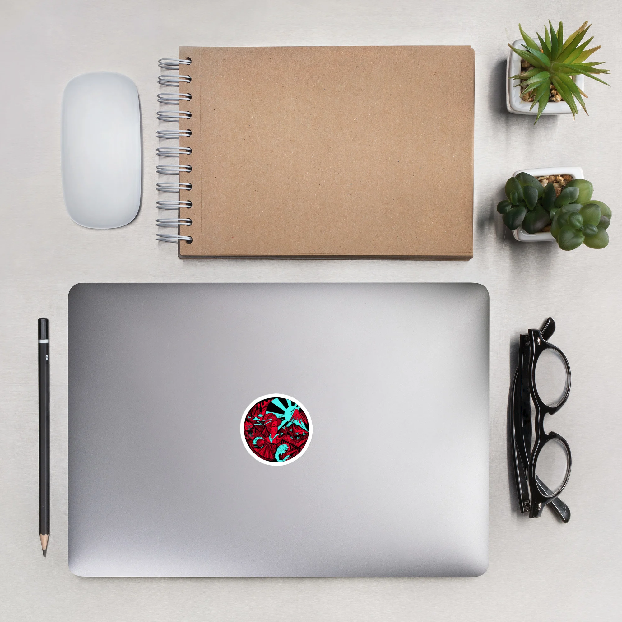Turquoise Red Dreaming of Japan - Japanese Circle Stickers