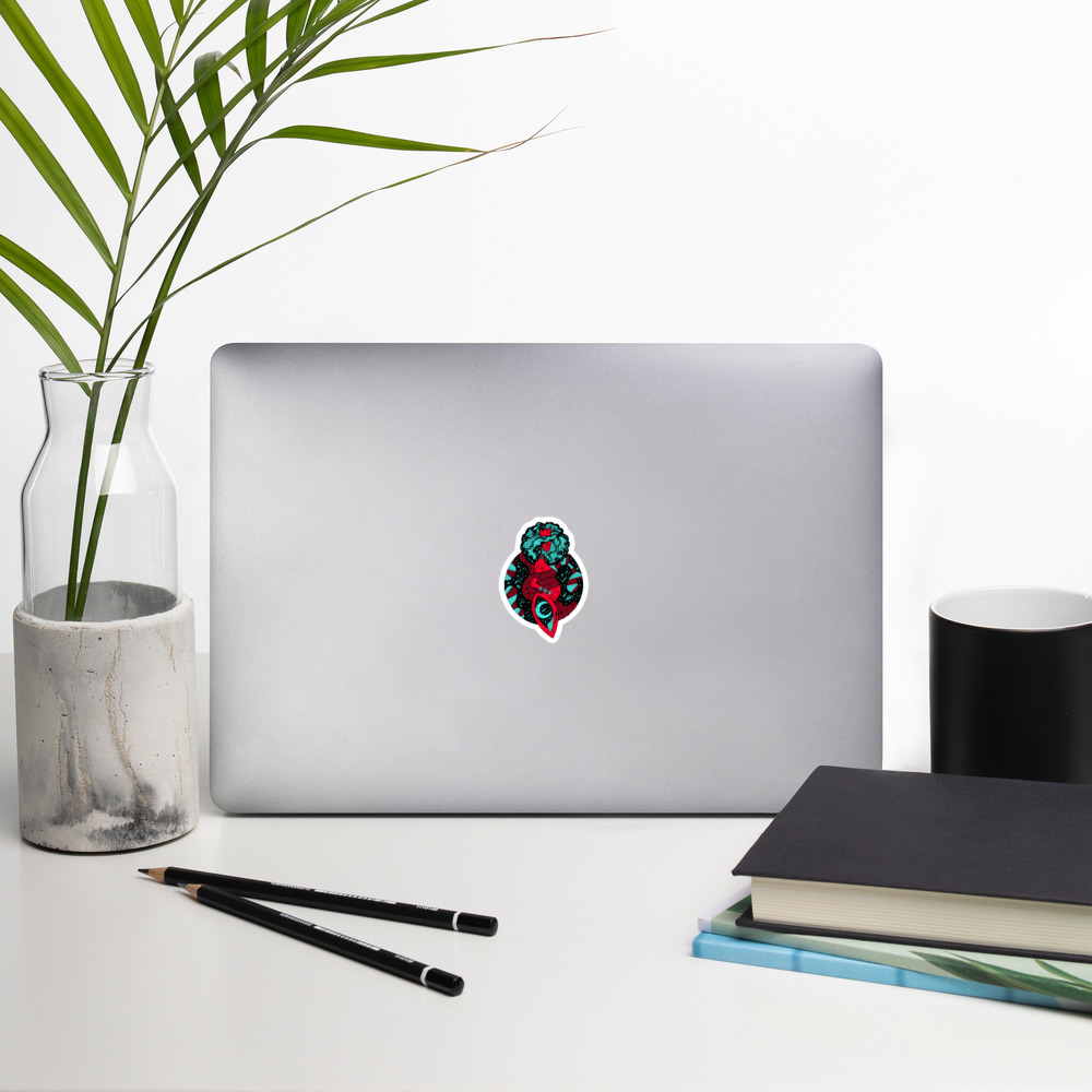 Turquoise Red Birth of Sahelle | Art gift for Mom Stickers - Image 2