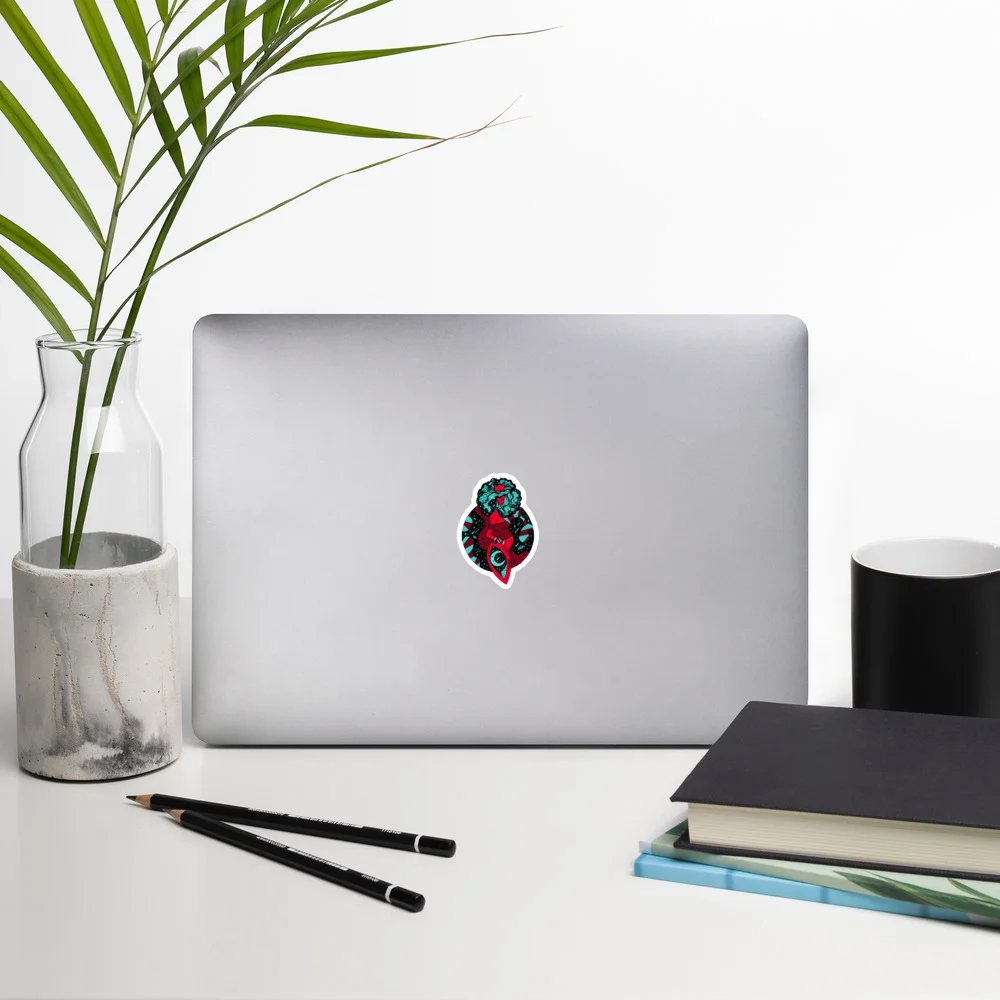 Turquoise Red Birth of Sahelle | Art gift for Mom Stickers - Image 2
