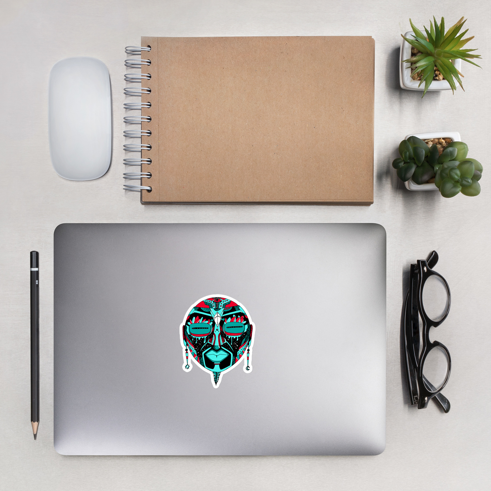 Turquoise Red African MAsk No. 2 - African Stickers - Image 4