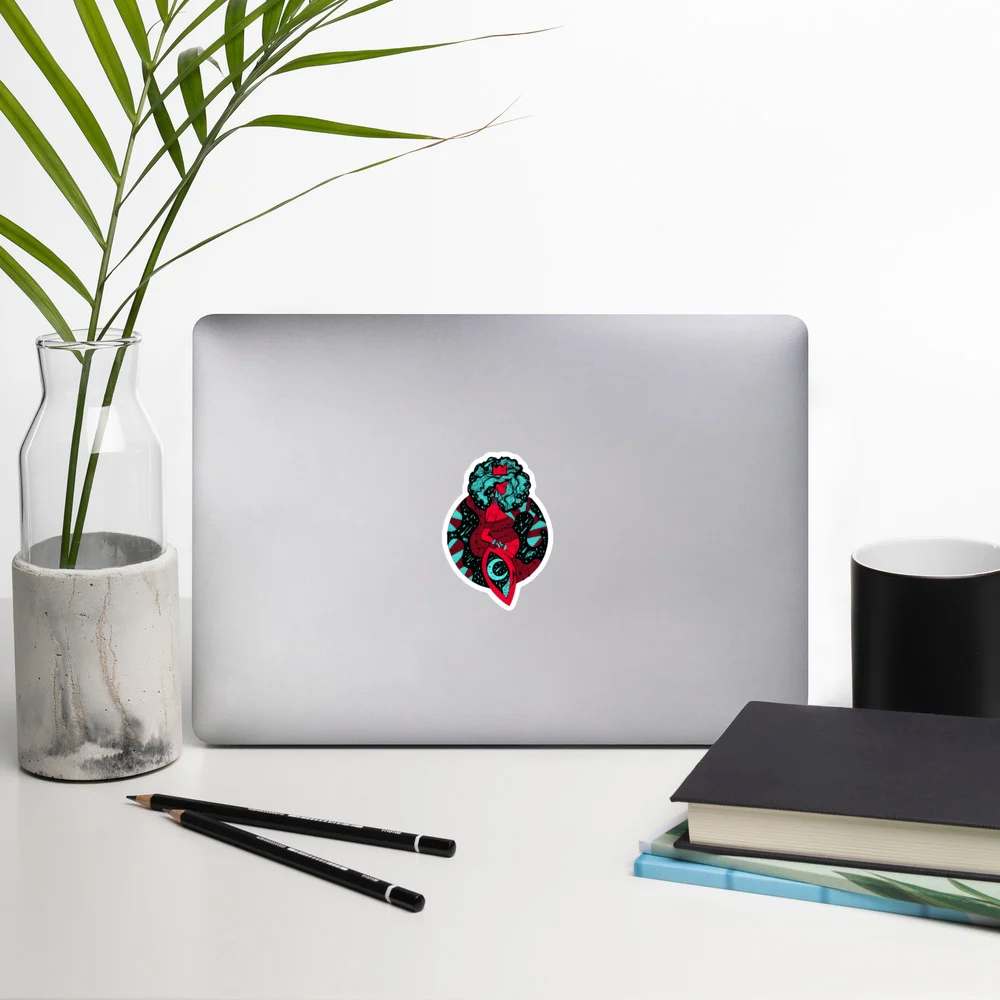 Turquoise Red Birth of Sahelle | Art gift for Mom Stickers - Image 5