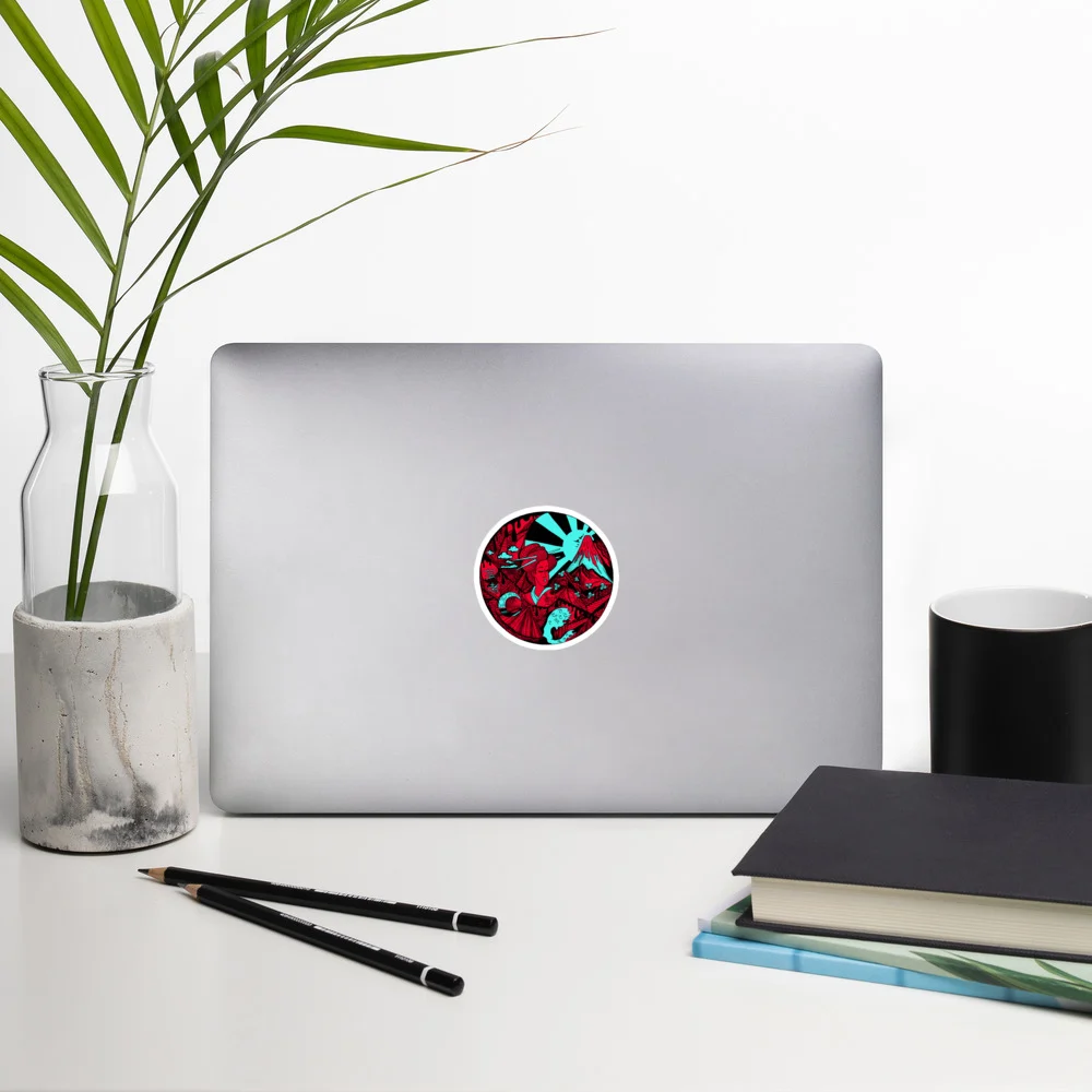Turquoise Red Dreaming of Japan - Japanese Circle Stickers - Image 5