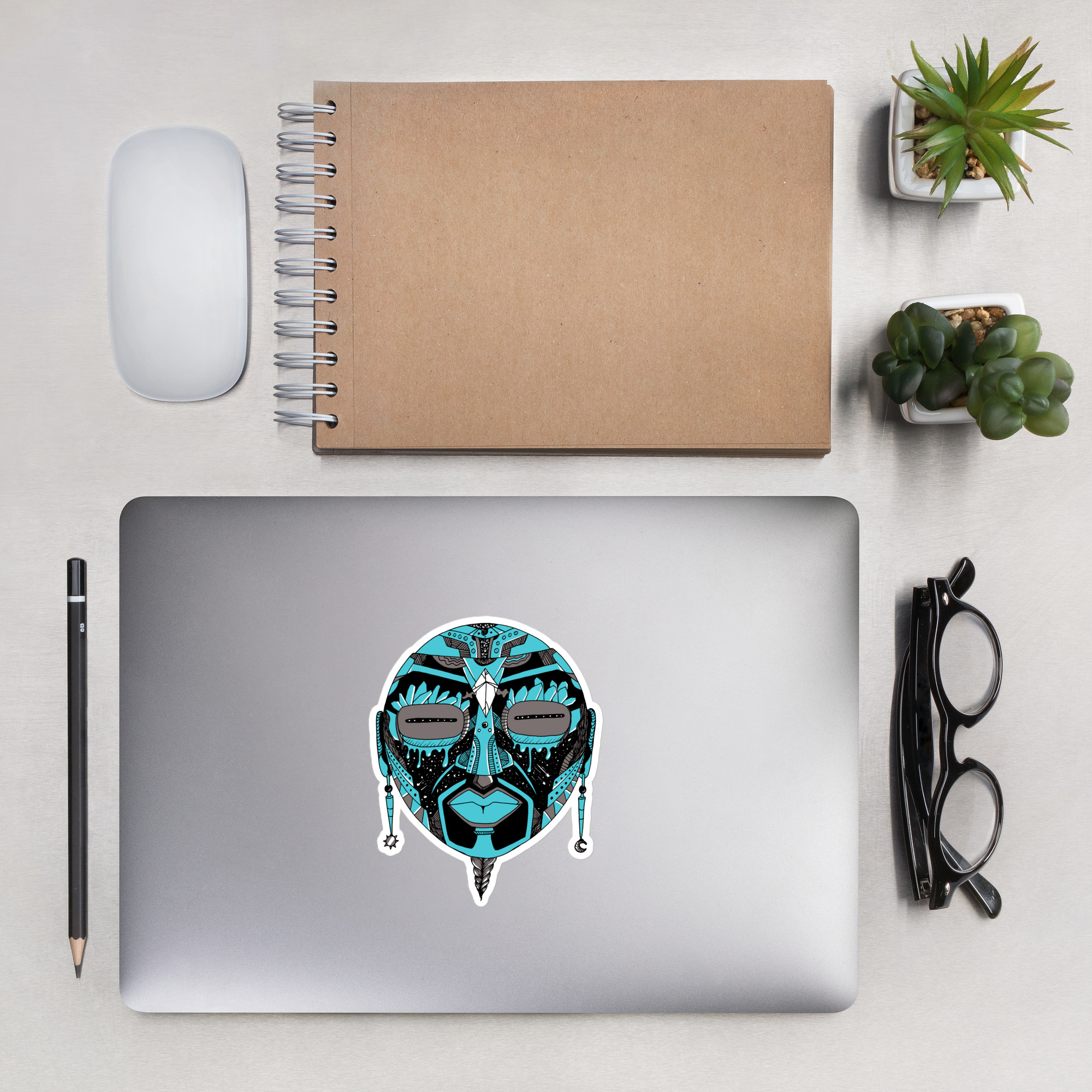 Blue and Grey African Mask No. 2 - African Stickers - Image 7