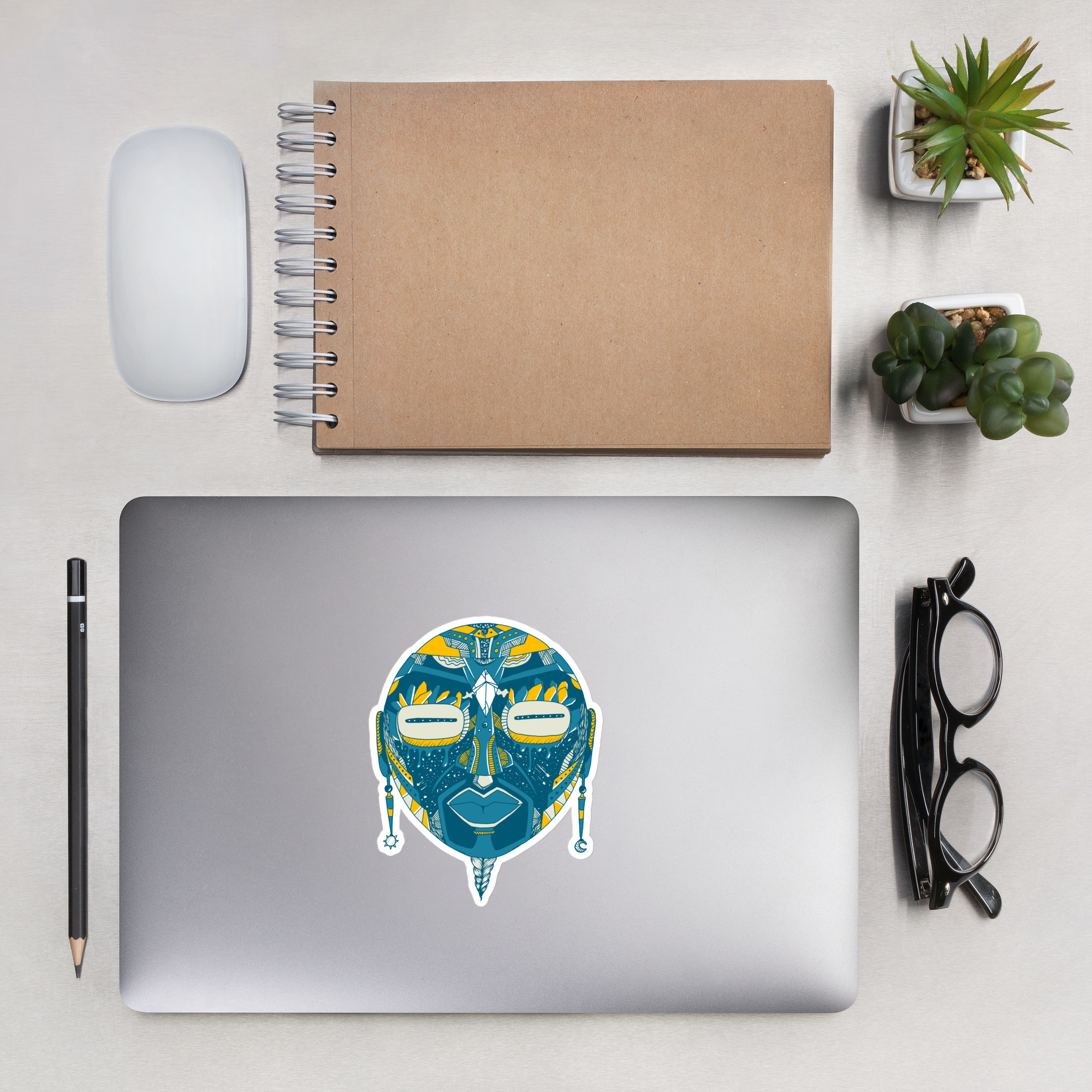 Retro Blue African Mask No. 2 - African Stickers - Image 7