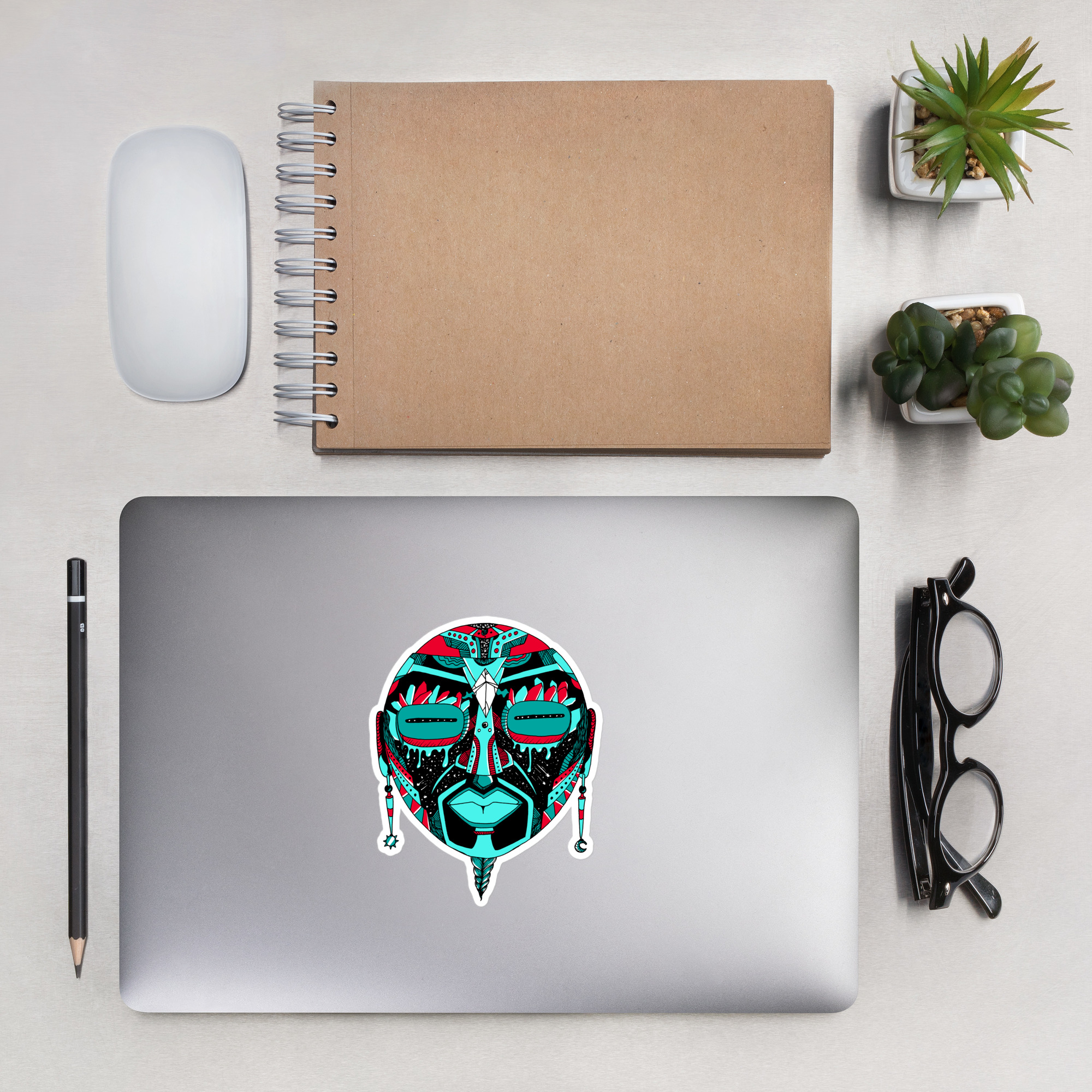 Turquoise Red African MAsk No. 2 - African Stickers - Image 7