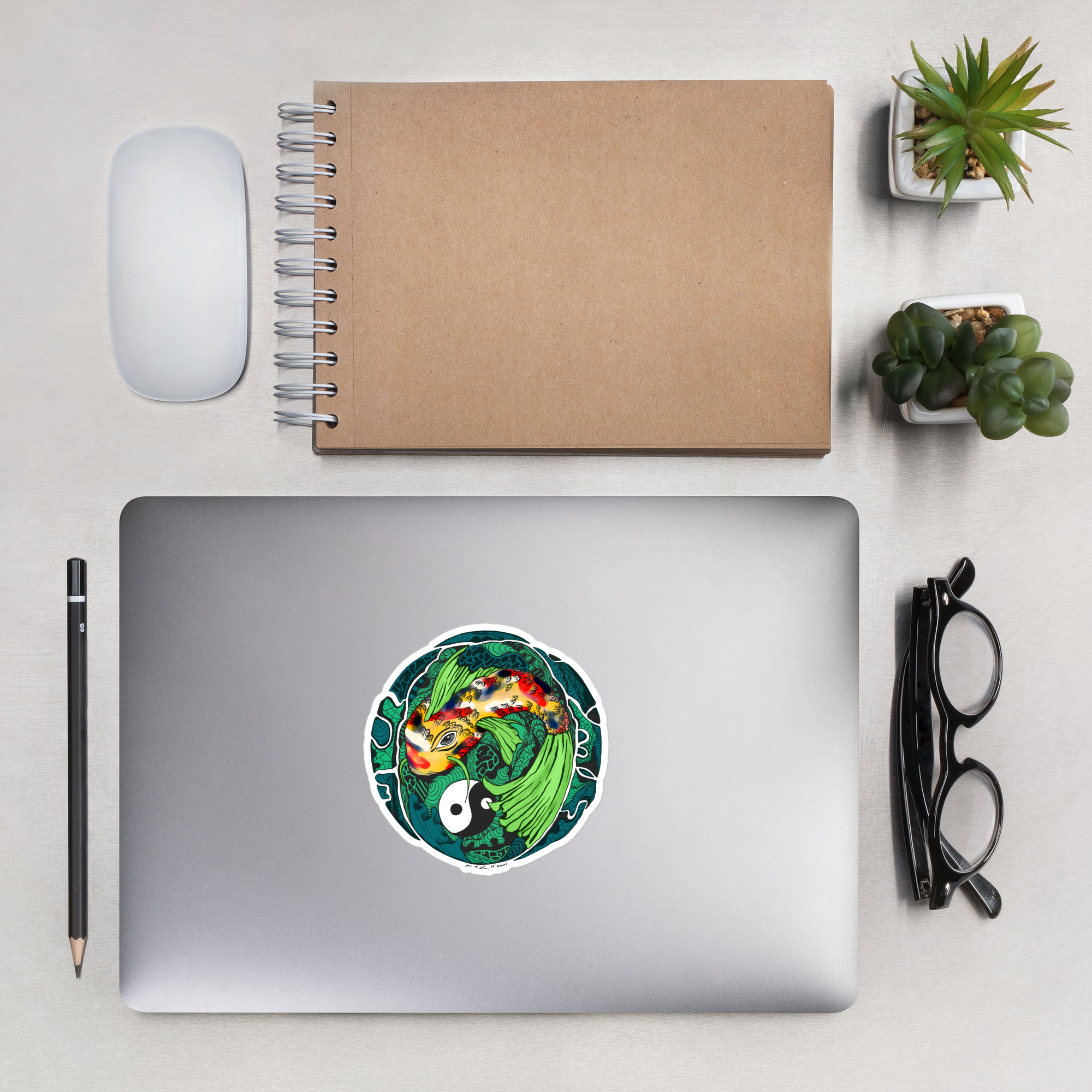 Green Koi of Balance - Koi Fish Stickers - Image 7