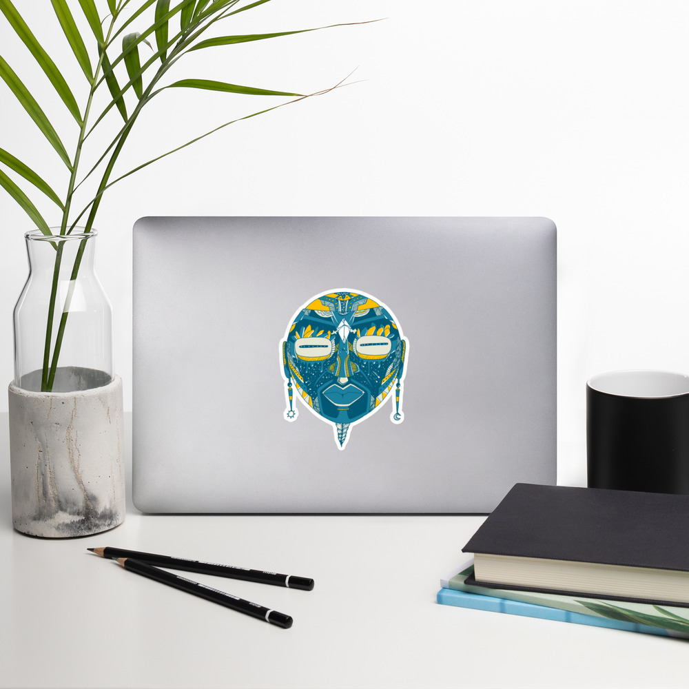 Retro Blue African Mask No. 2 - African Stickers - Image 8