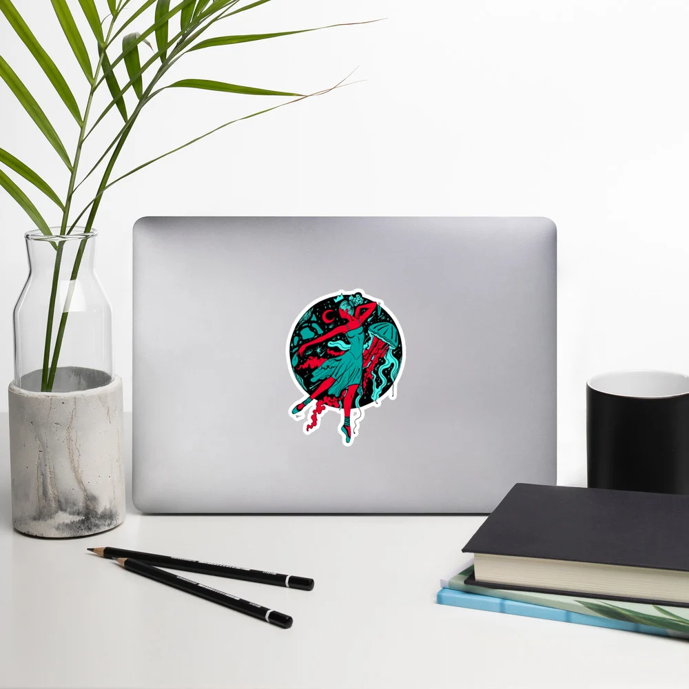 Turquoise Red The Oceanic Dancer | Ballerina Drawing Stickers - Image 8