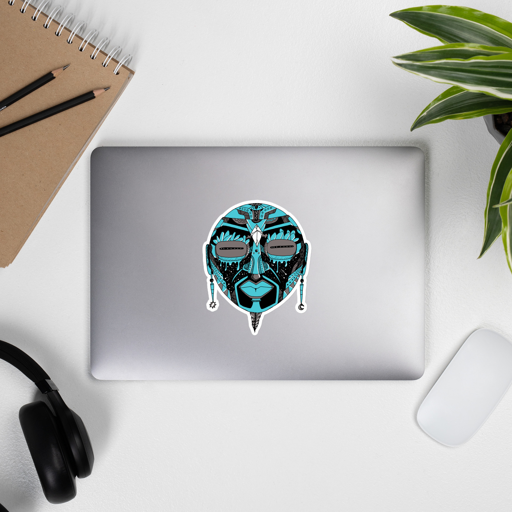 Blue and Grey African Mask No. 2 - African Stickers - Image 9