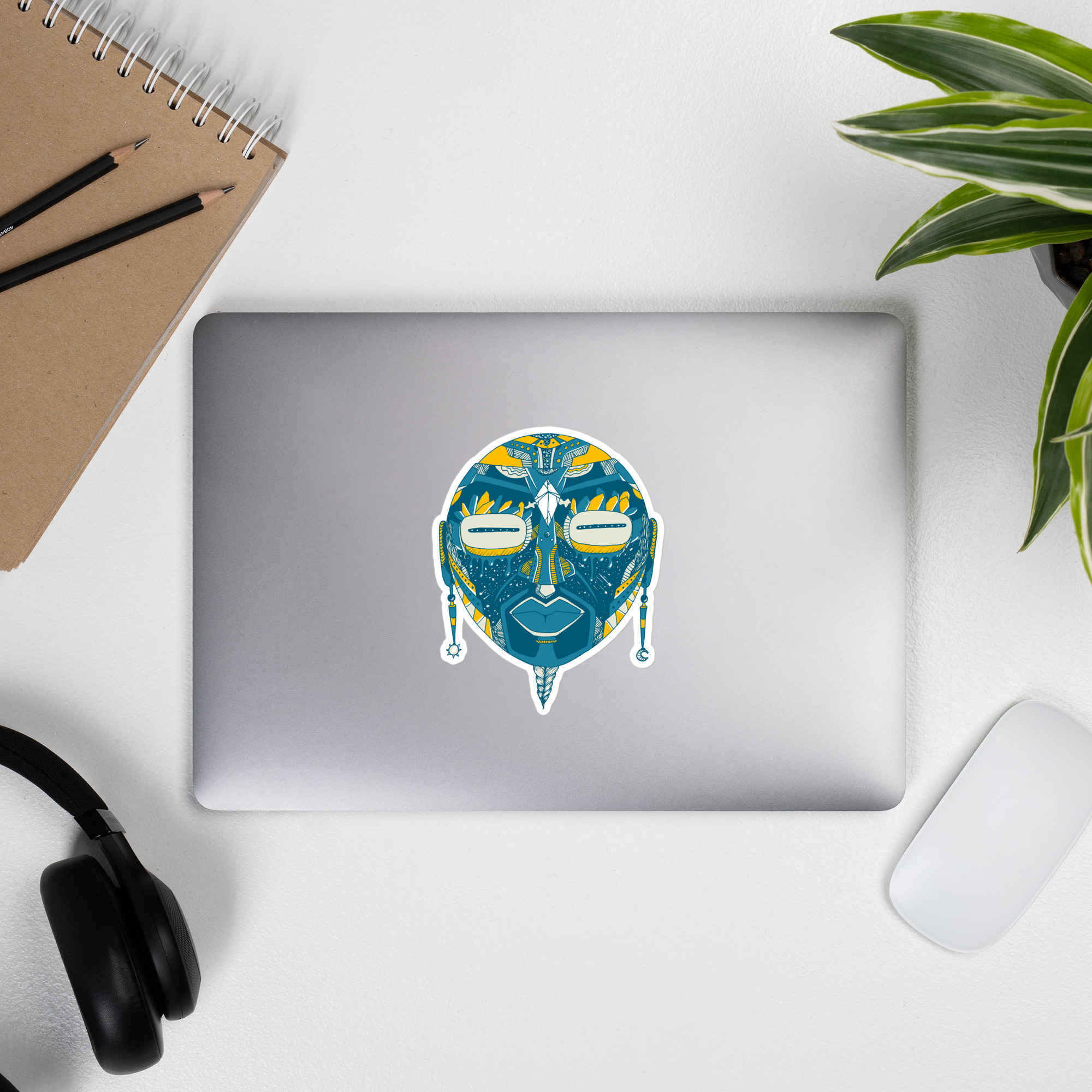 Retro Blue African Mask No. 2 - African Stickers - Image 9