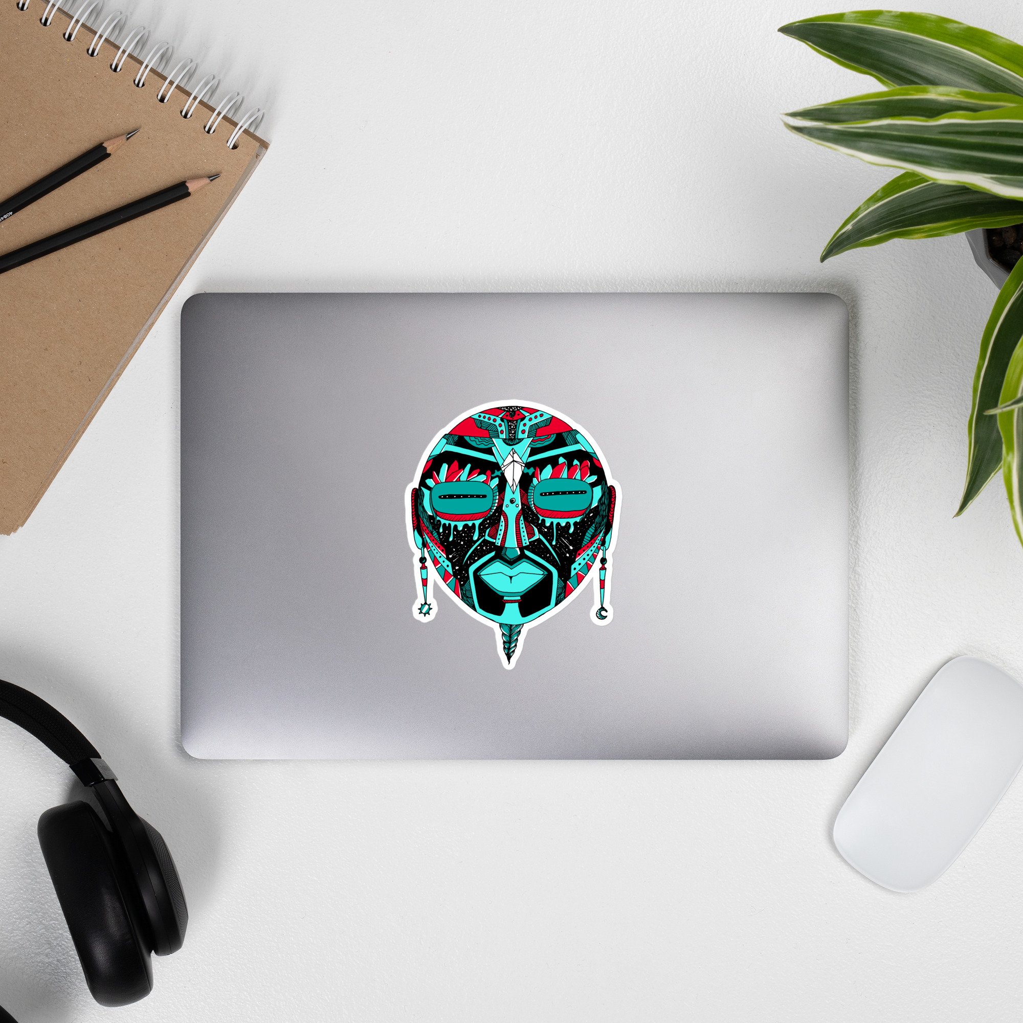 Turquoise Red African MAsk No. 2 - African Stickers - Image 9