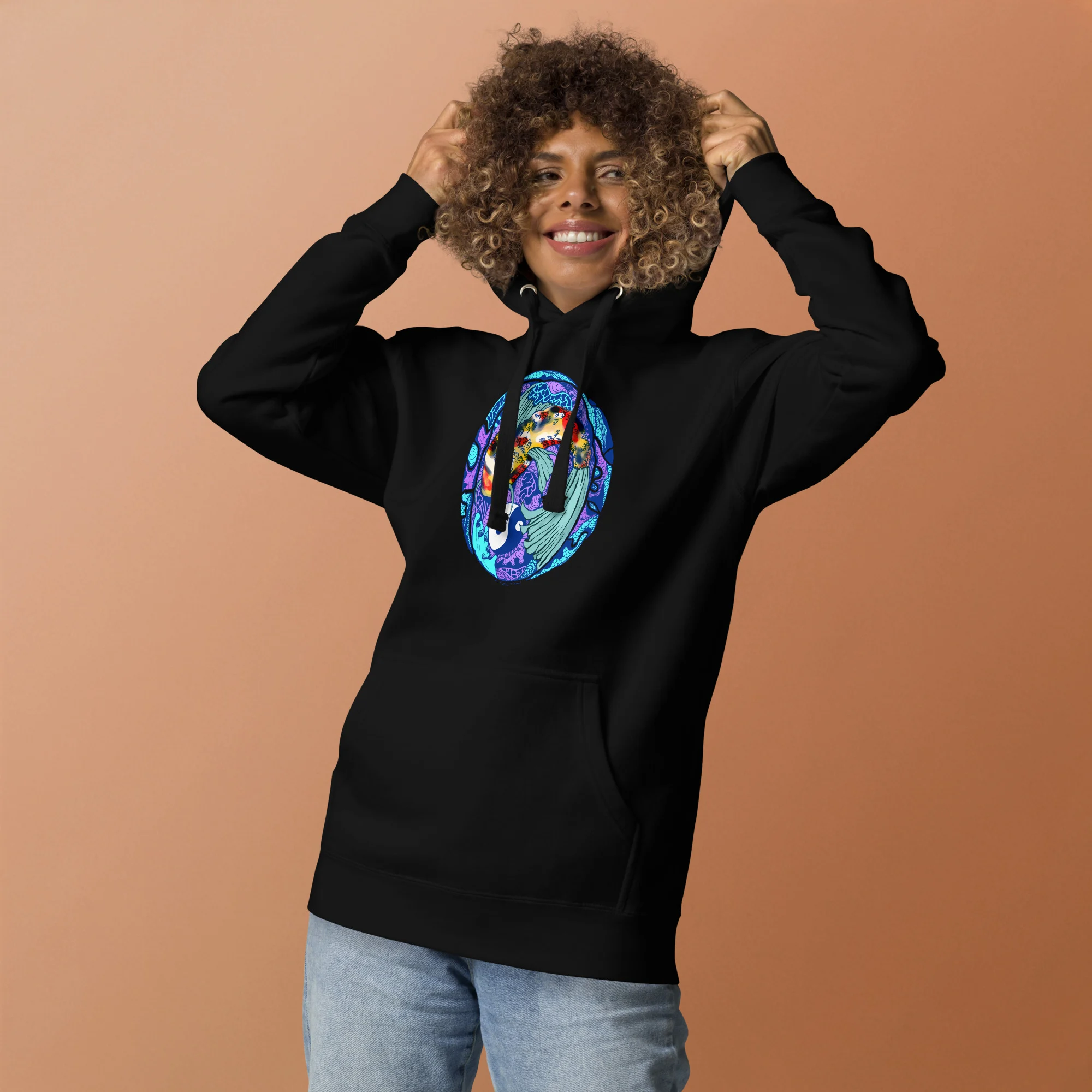 Blue Koi of Balance - Koi Fish Hoodie - Image 2