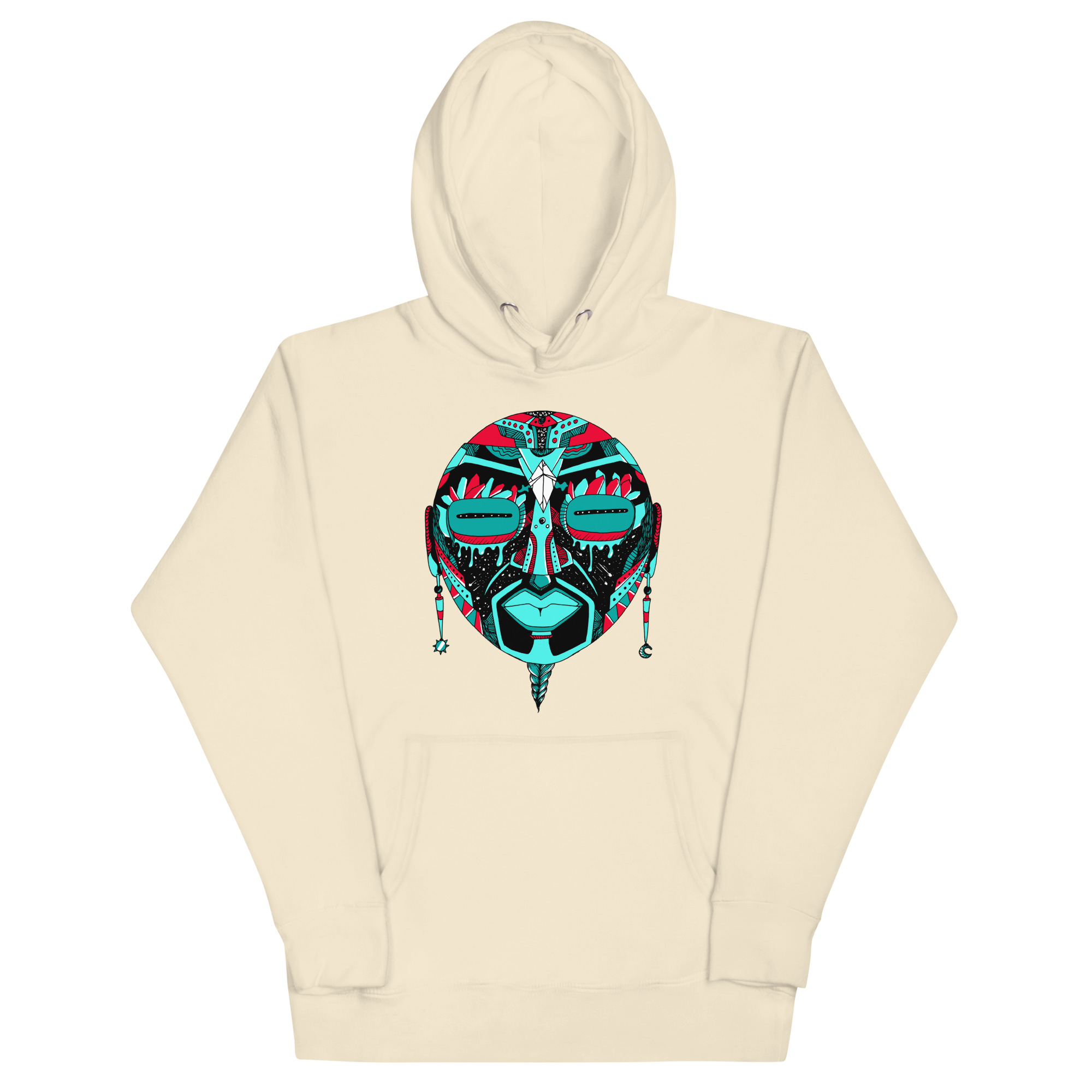 Turquoise Red African MAsk No. 2 - African Hoodie