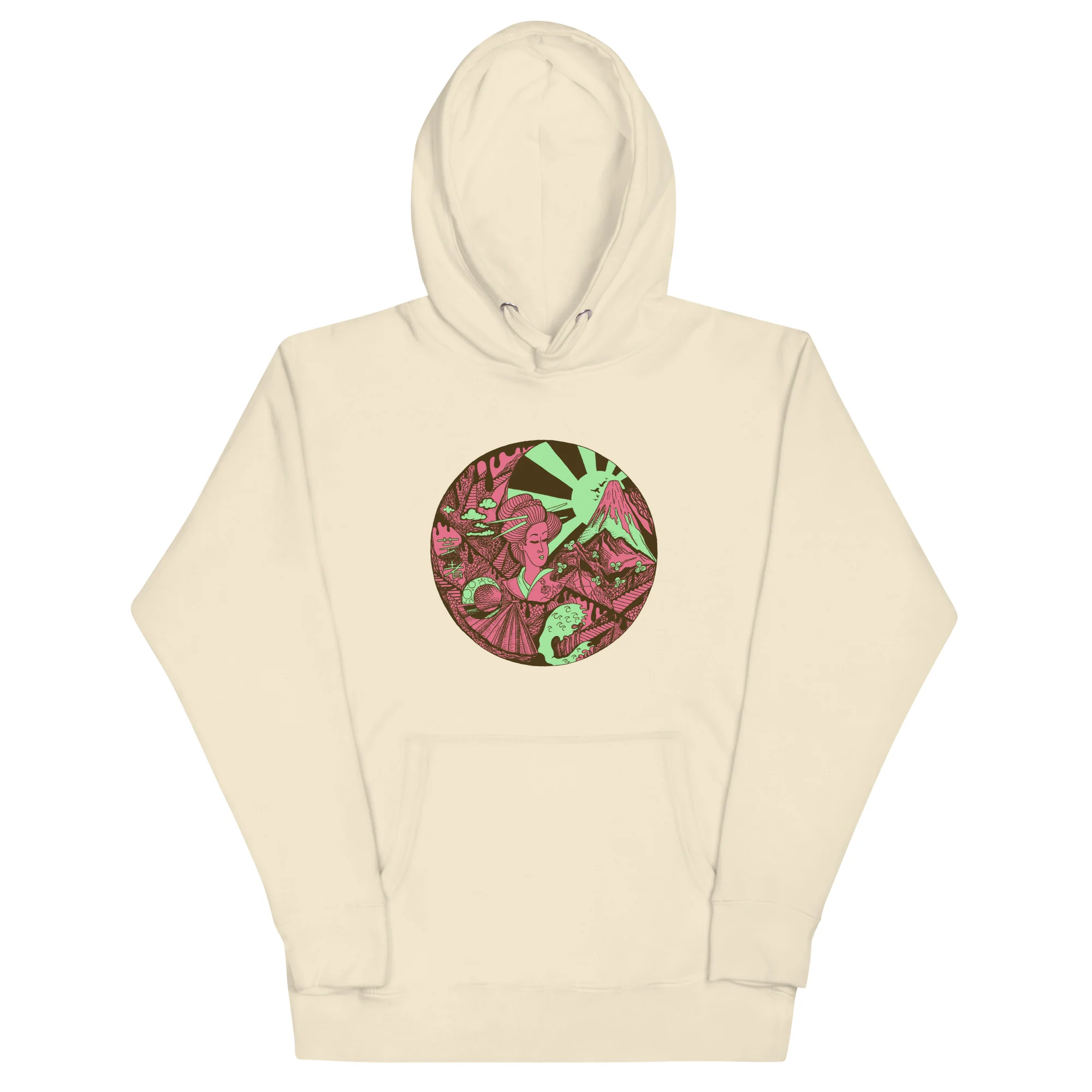 Pink and Green Dreaming of Japan - Japanese Circle Hoodie