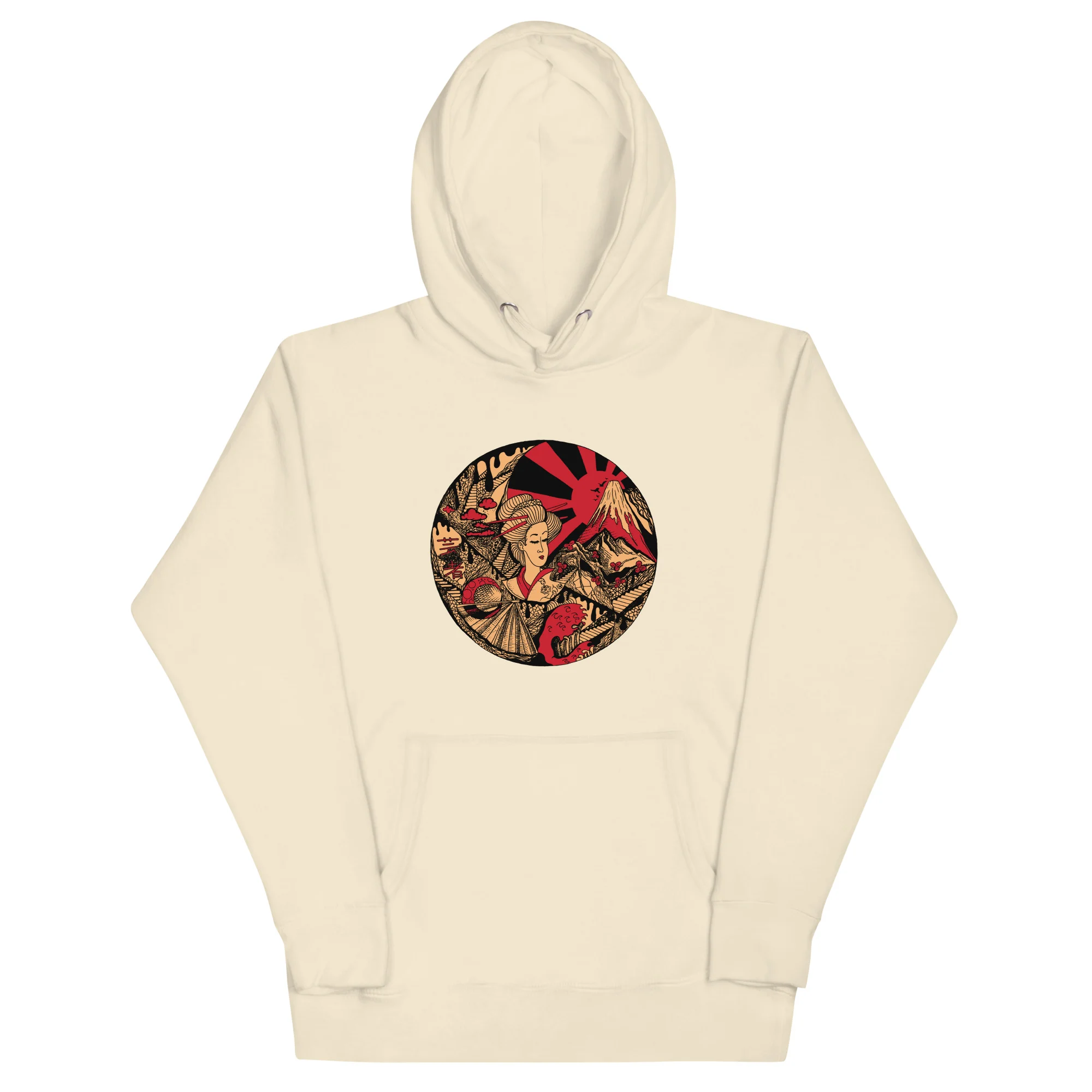 Cream and Red Dreaming of Japan - Japanese Circle Hoodie