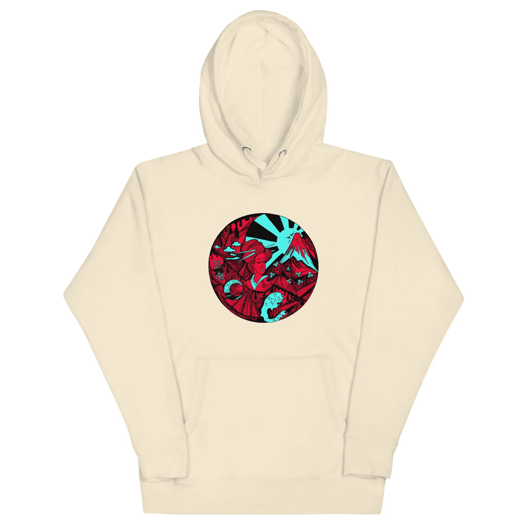 Turquoise Red Dreaming of Japan - Japanese Circle Hoodie