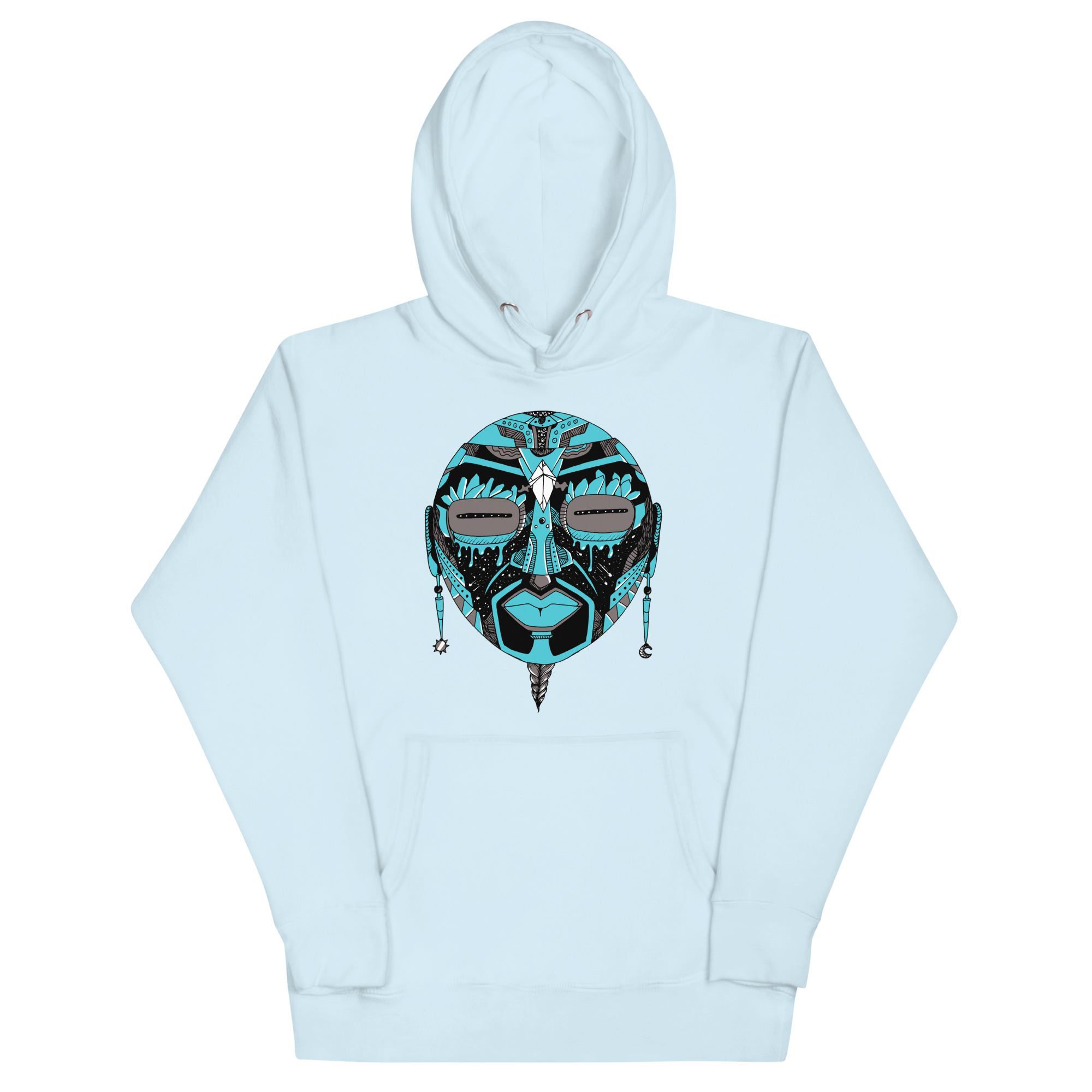 Blue and Grey African Mask No. 2 - African Hoodie - Image 6
