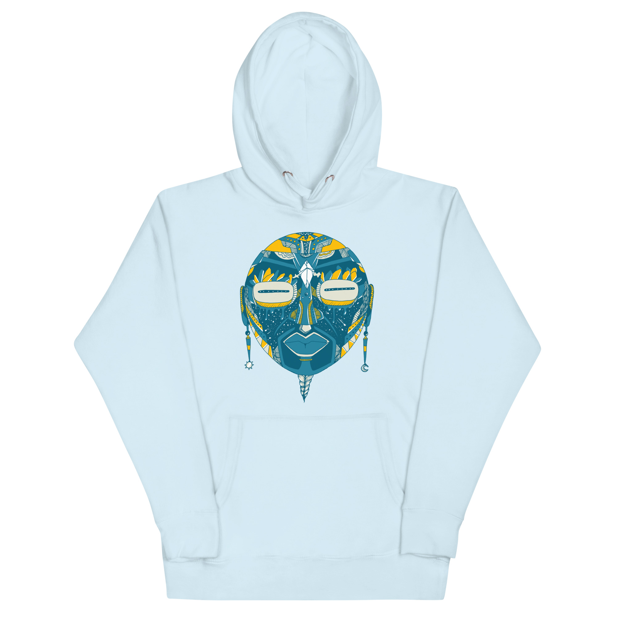 Retro Blue African Mask No. 2 - African Hoodie - Image 6