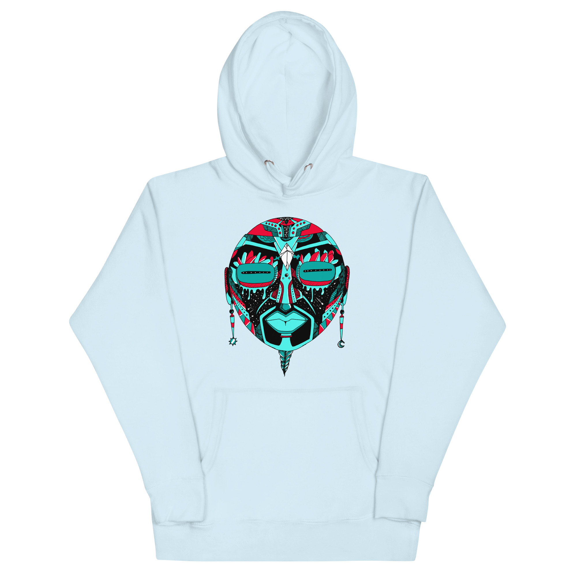 Turquoise Red African MAsk No. 2 - African Hoodie - Image 6