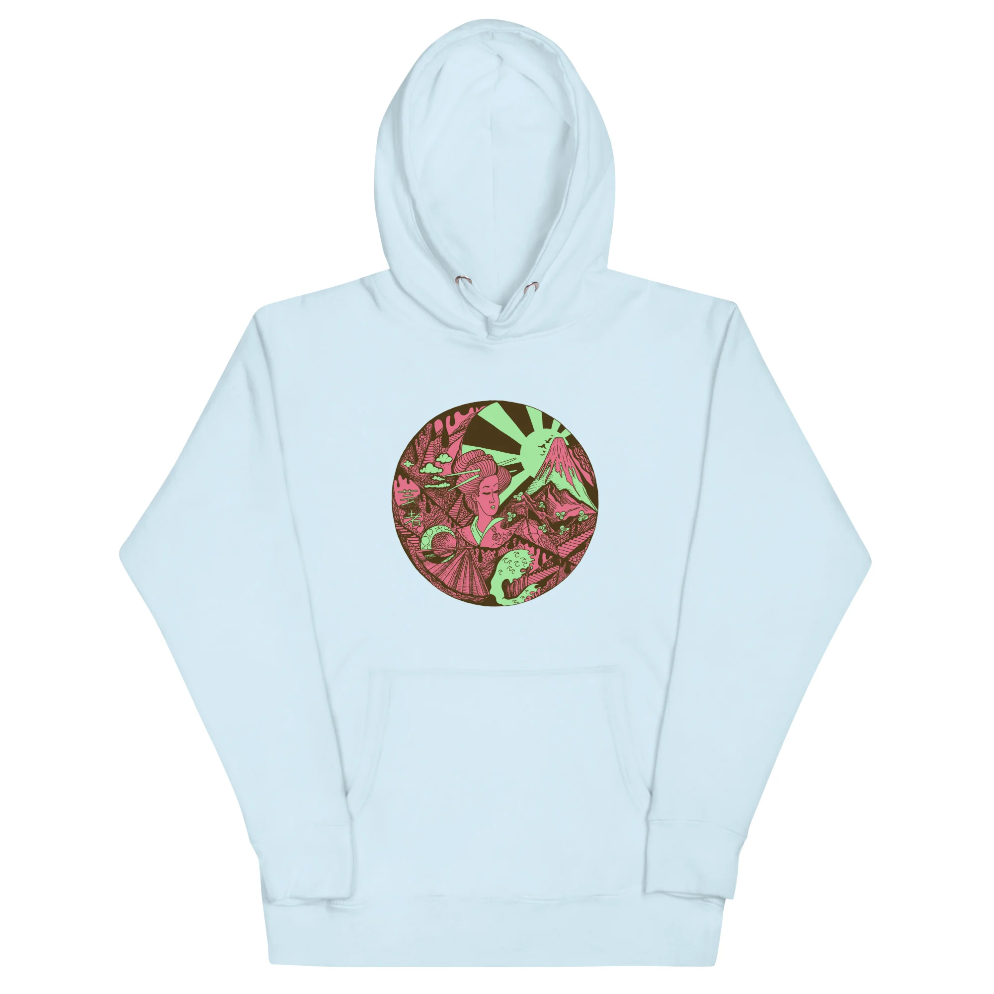 Pink and Green Dreaming of Japan - Japanese Circle Hoodie - Image 6