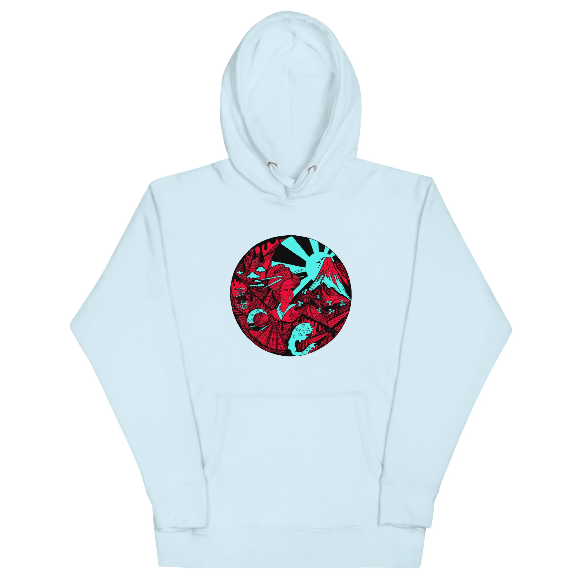 Turquoise Red Dreaming of Japan - Japanese Circle Hoodie - Image 6