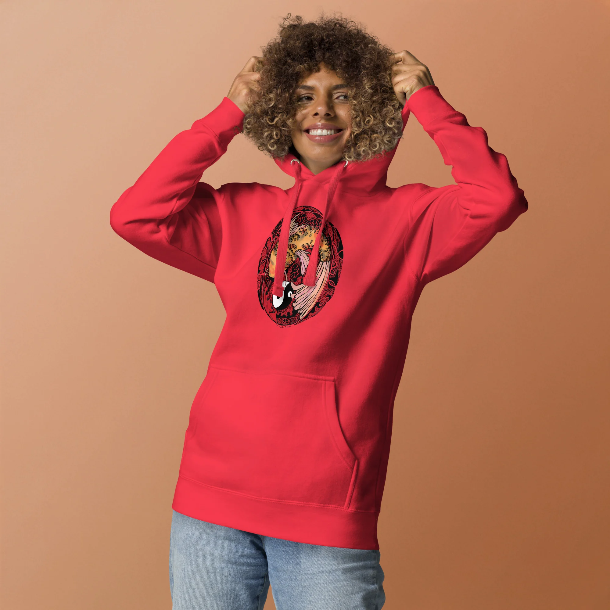 Cream and Red Koi of Balance - Koi Fish Hoodie - Image 2