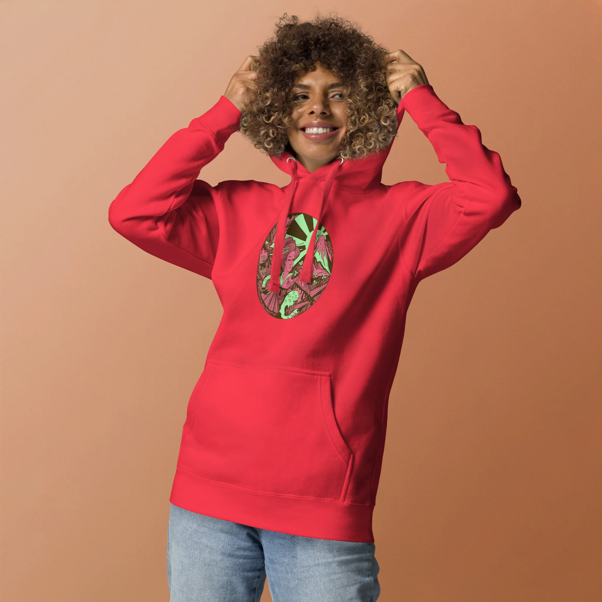 Pink and Green Dreaming of Japan - Japanese Circle Hoodie - Image 2