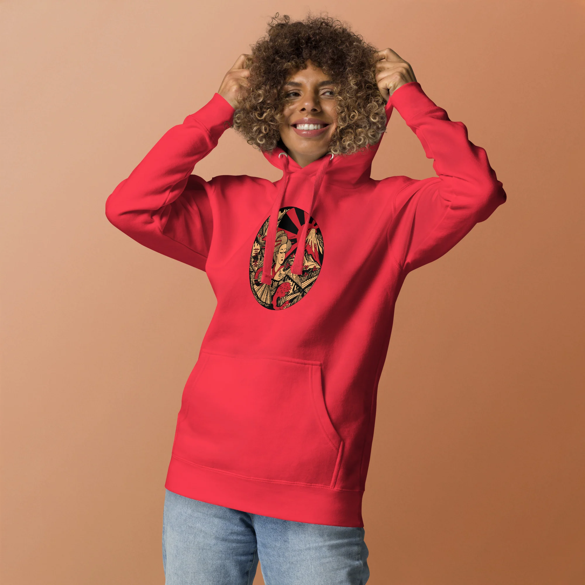 Cream and Red Dreaming of Japan - Japanese Circle Hoodie - Image 2
