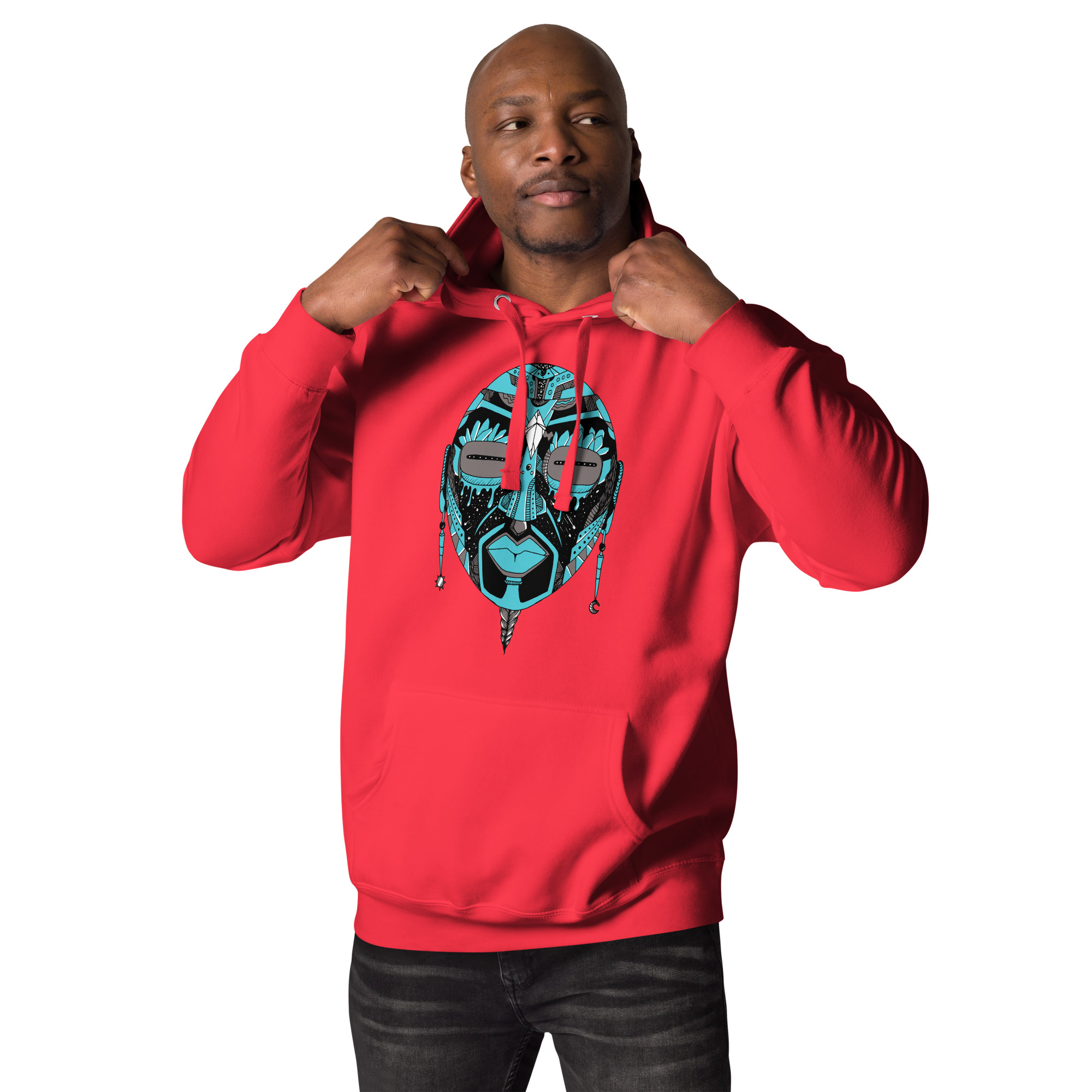 Blue and Grey African Mask No. 2 - African Hoodie - Image 3