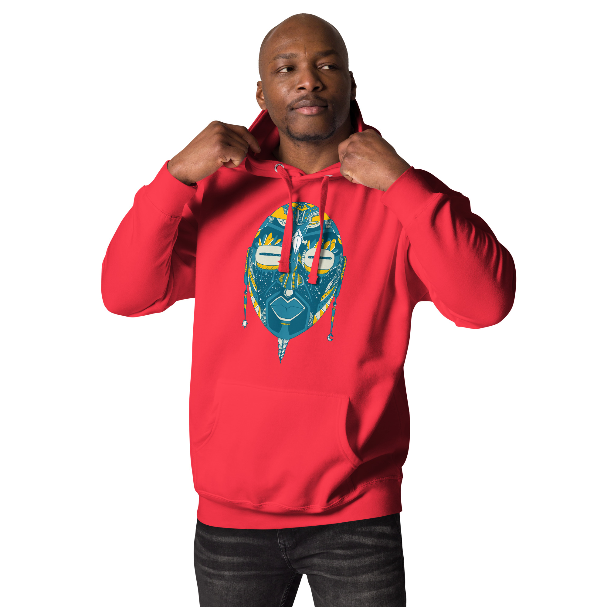 Retro Blue African Mask No. 2 - African Hoodie - Image 3