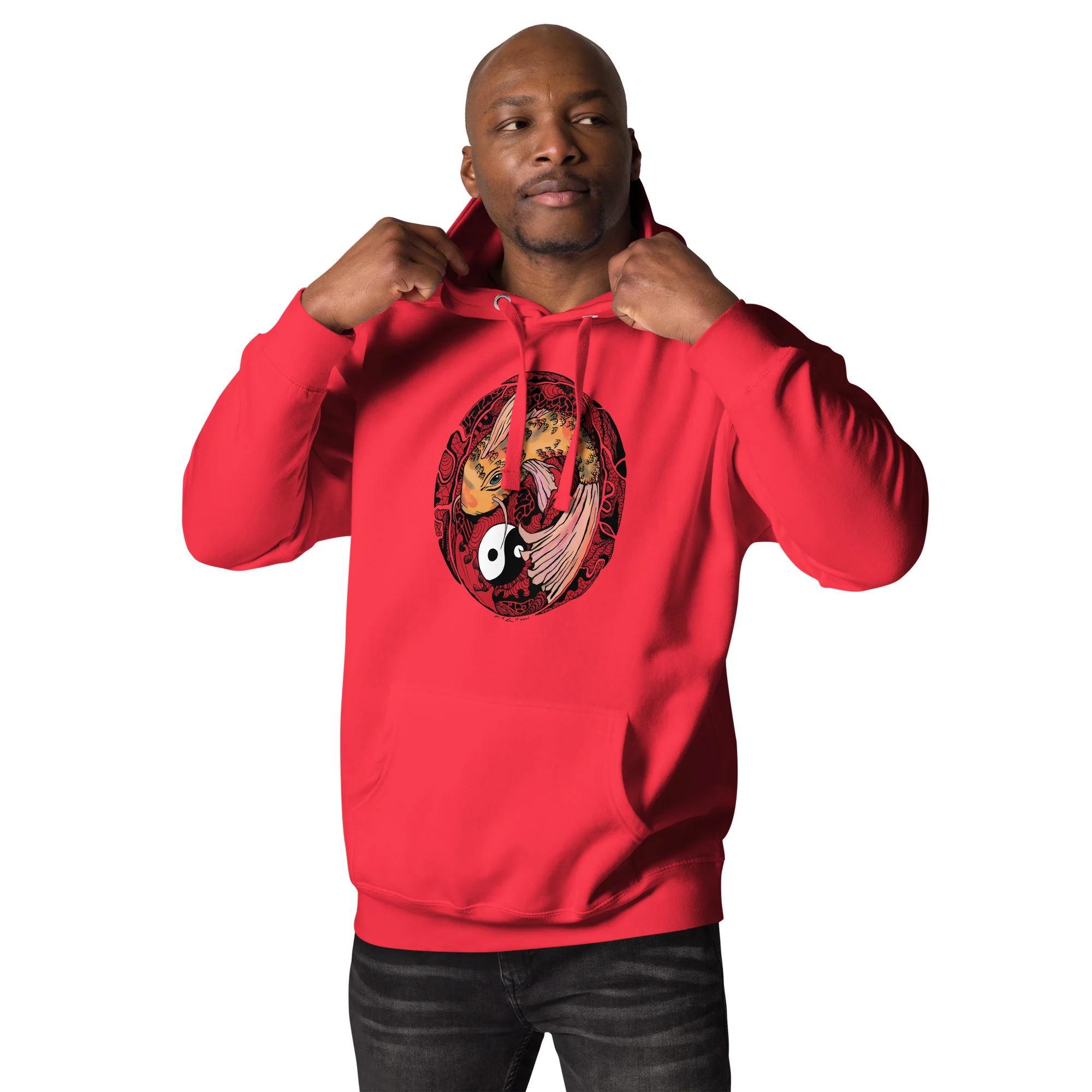 Cream and Red Koi of Balance - Koi Fish Hoodie - Image 3
