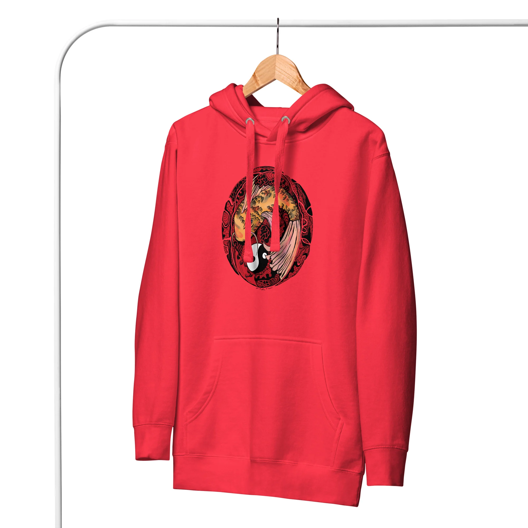 Cream and Red Koi of Balance - Koi Fish Hoodie - Image 4