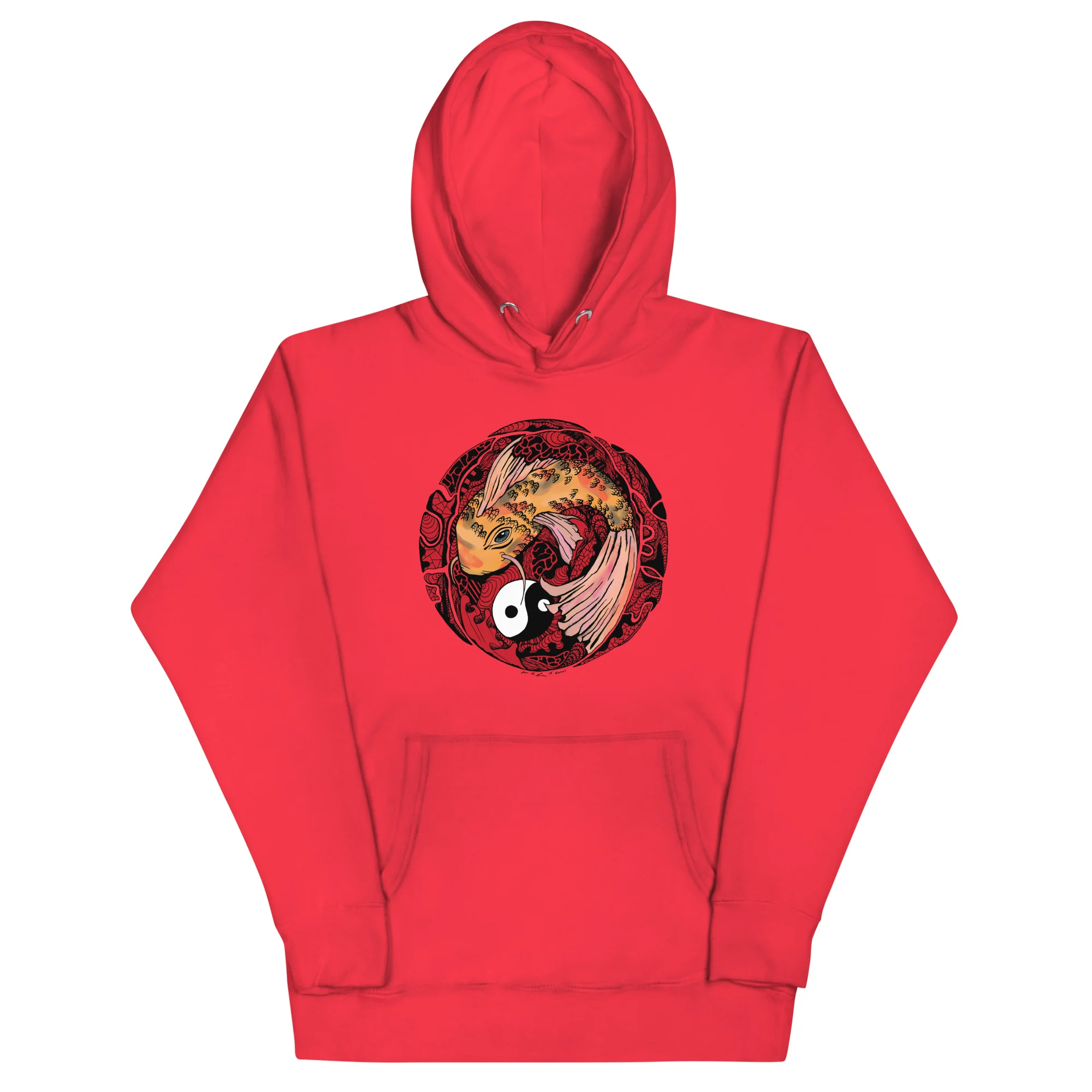 Cream and Red Koi of Balance - Koi Fish Hoodie - Image 5