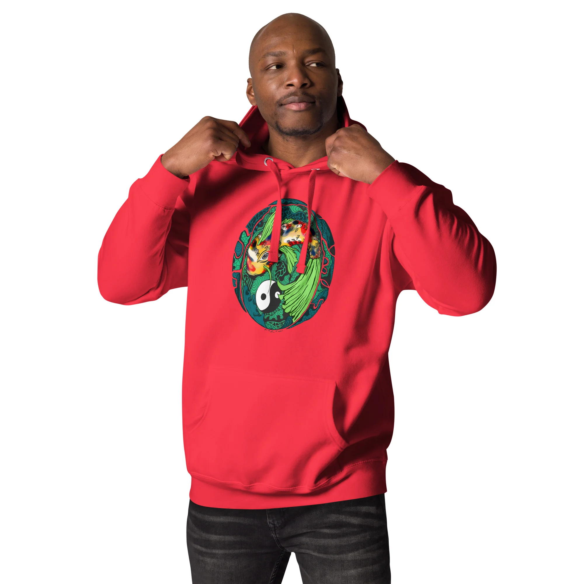 Green Koi of Balance - Koi Fish Hoodie - Image 3