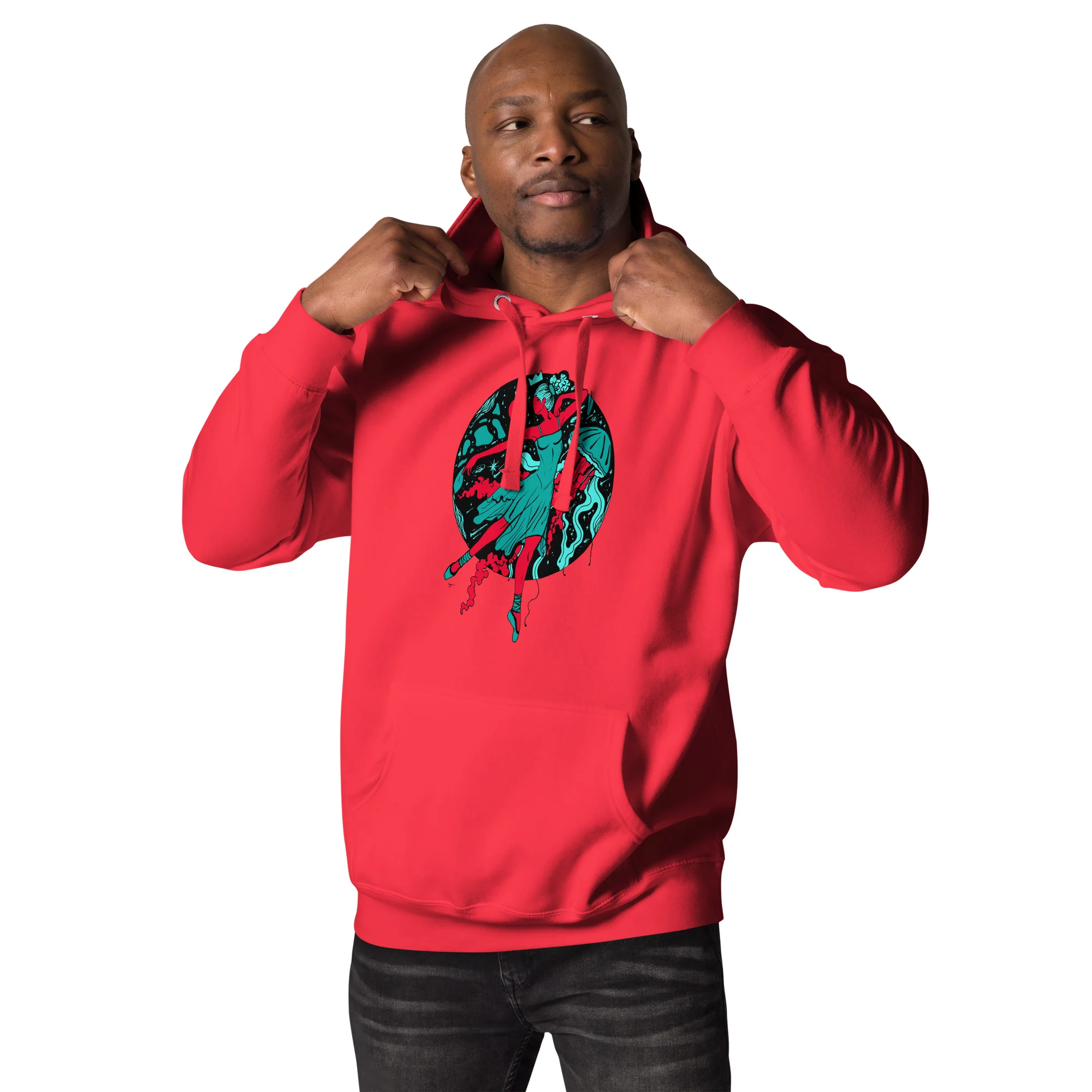 Turquoise Red The Oceanic Dancer | Ballerina Drawing Hoodie - Image 3