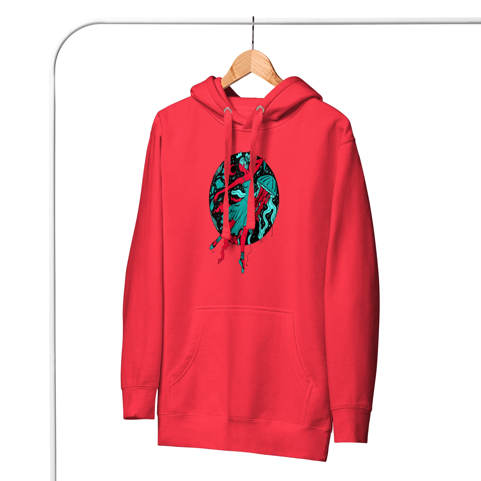 Turquoise Red The Oceanic Dancer | Ballerina Drawing Hoodie - Image 4