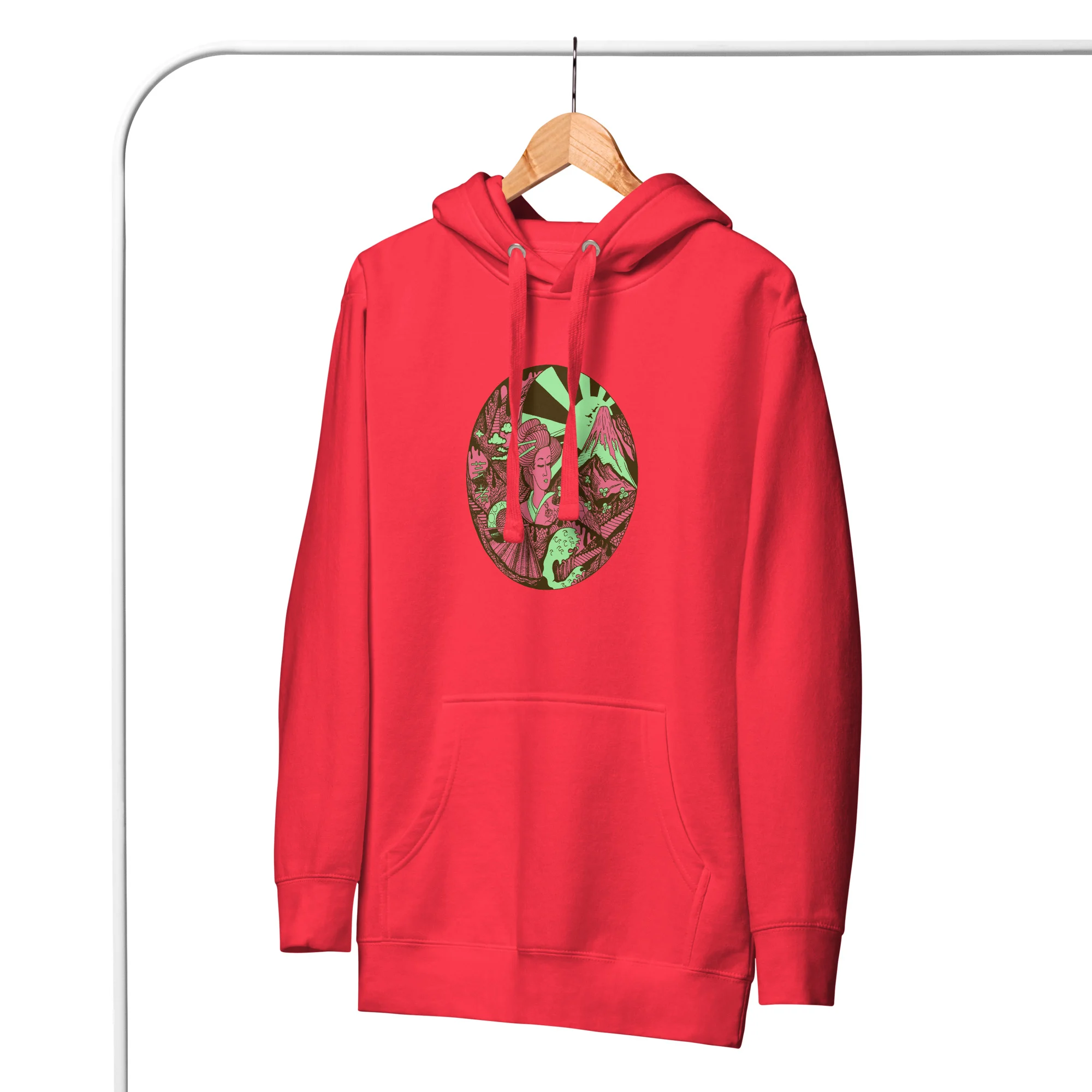 Pink and Green Dreaming of Japan - Japanese Circle Hoodie - Image 4