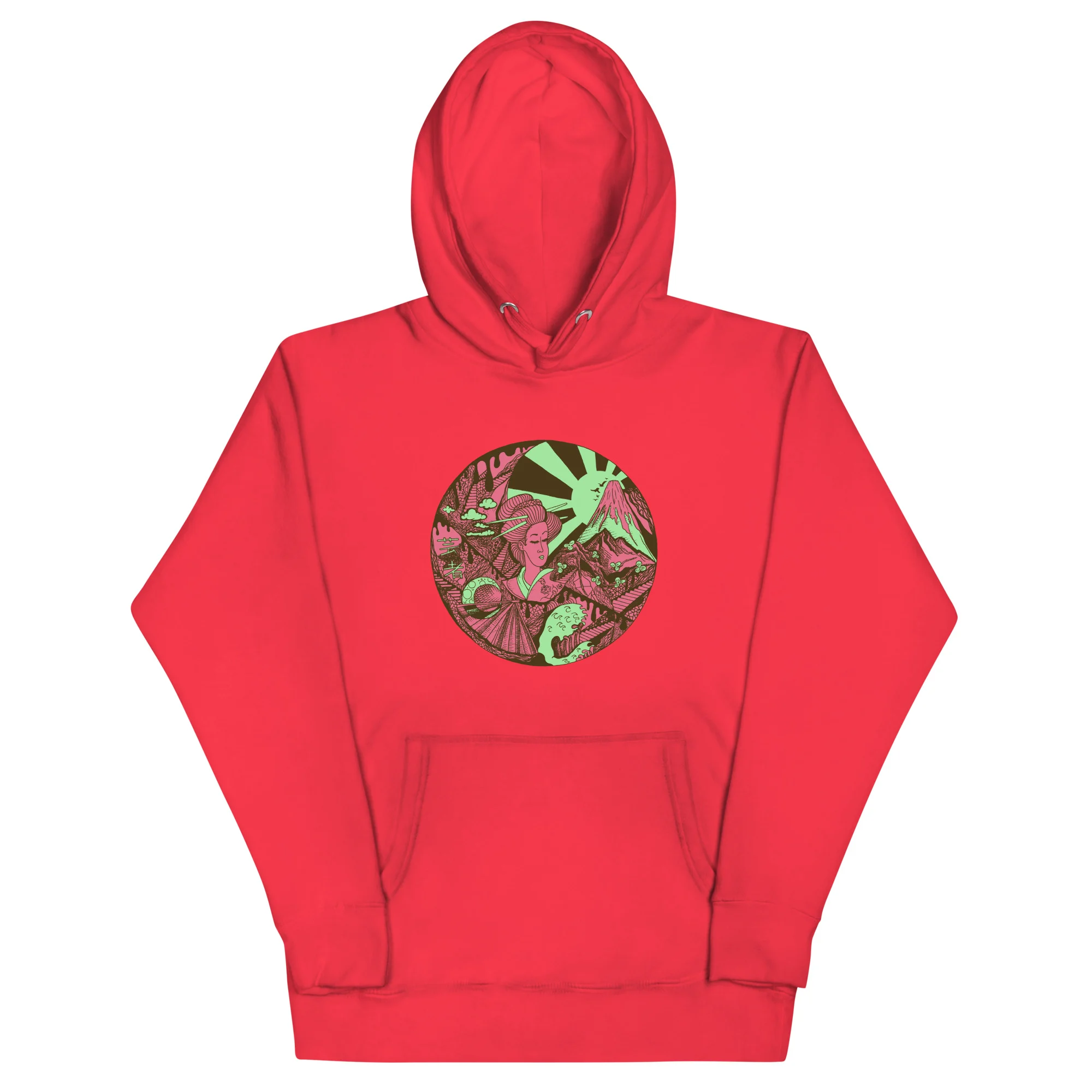Pink and Green Dreaming of Japan - Japanese Circle Hoodie - Image 5