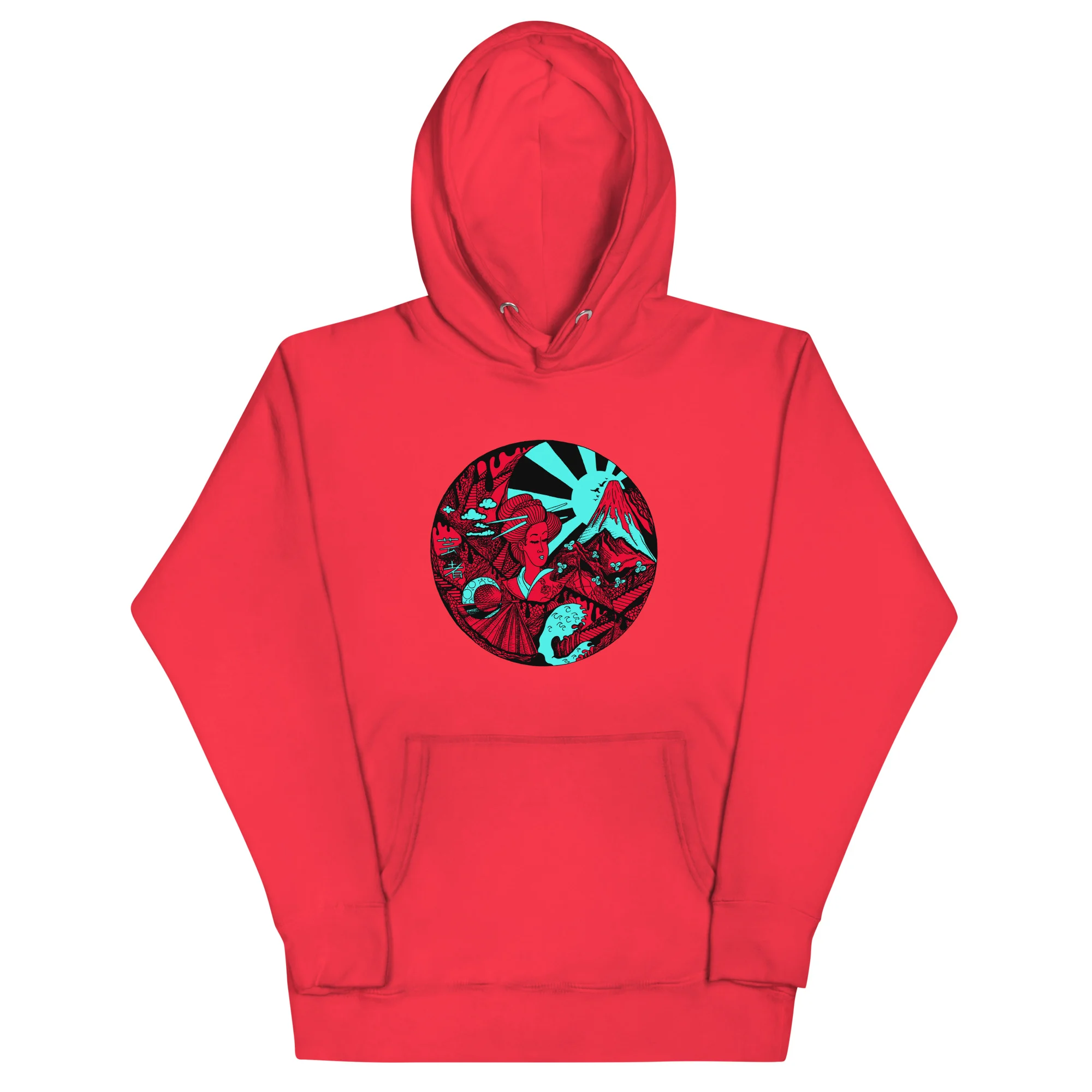 Turquoise Red Dreaming of Japan - Japanese Circle Hoodie - Image 5