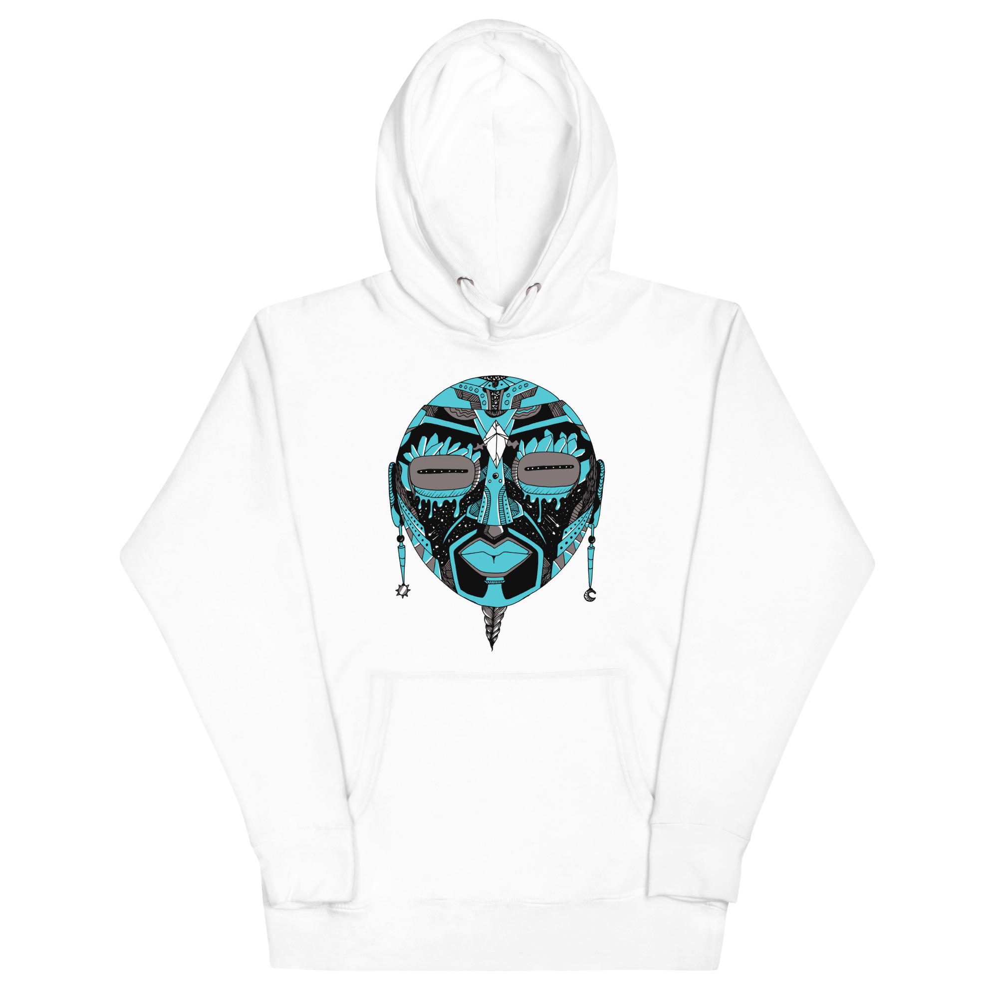 Blue and Grey African Mask No. 2 - African Hoodie - Image 7